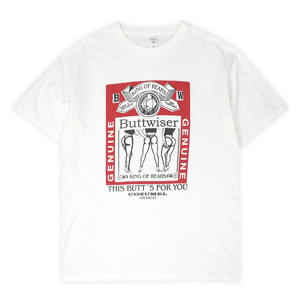 Buttwiser 美品 00s 2000年代 プリントTシャツ バドワイザー Budweiser パロディ USA ヴィンテージ アメリカ 古着 メンズ Tシャツ カットソー ホワイト 白 L【中古】