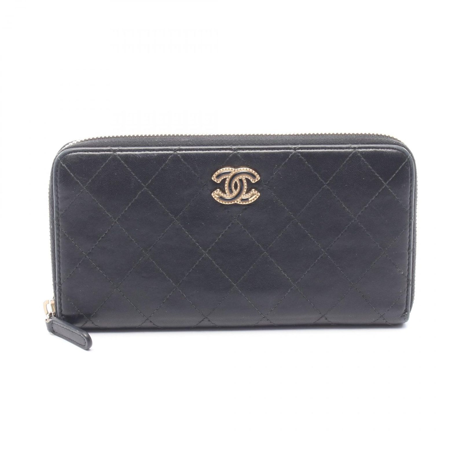 シャネル CHANEL ラウンド長財布 マトラッセ ココマーク ラウンド長財布 ブラック ラムスキン（羊革） マトラッセ ココマーク ラウンド長財布 レディース Used B