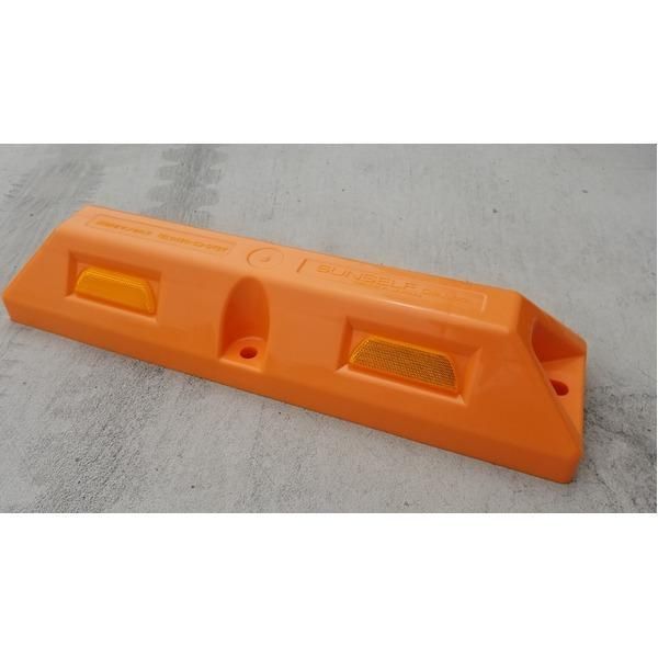 リサイクル車止め/パーキングストップ2本セット 〔高さ100mm オレンジ色〕 反射プレート付き スクリューアンカーセット