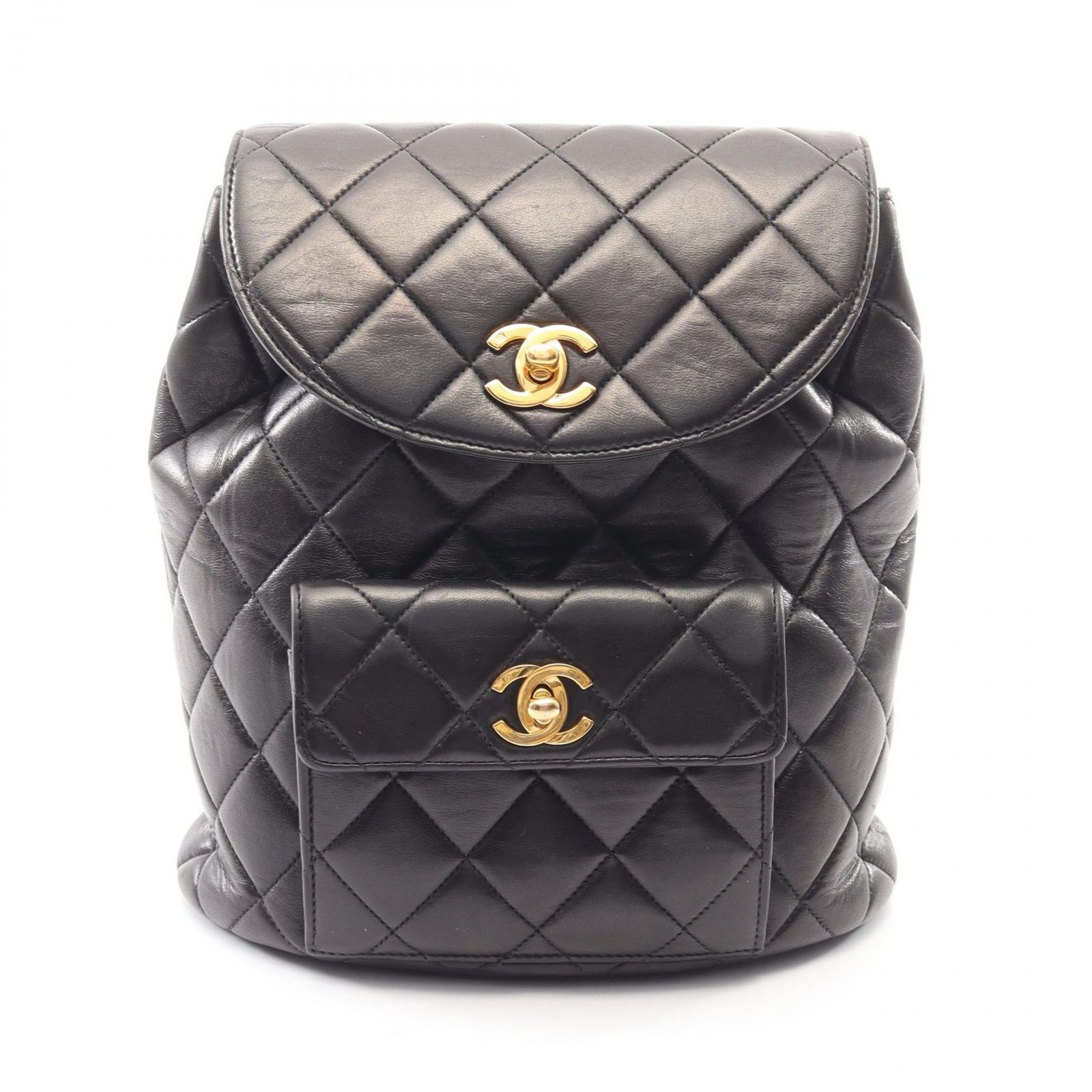 シャネル CHANEL リュックサック バックパック マトラッセ ブラック ラムスキン(羊革) マトラッセ ダブルターンロック バックパック レディース Used B