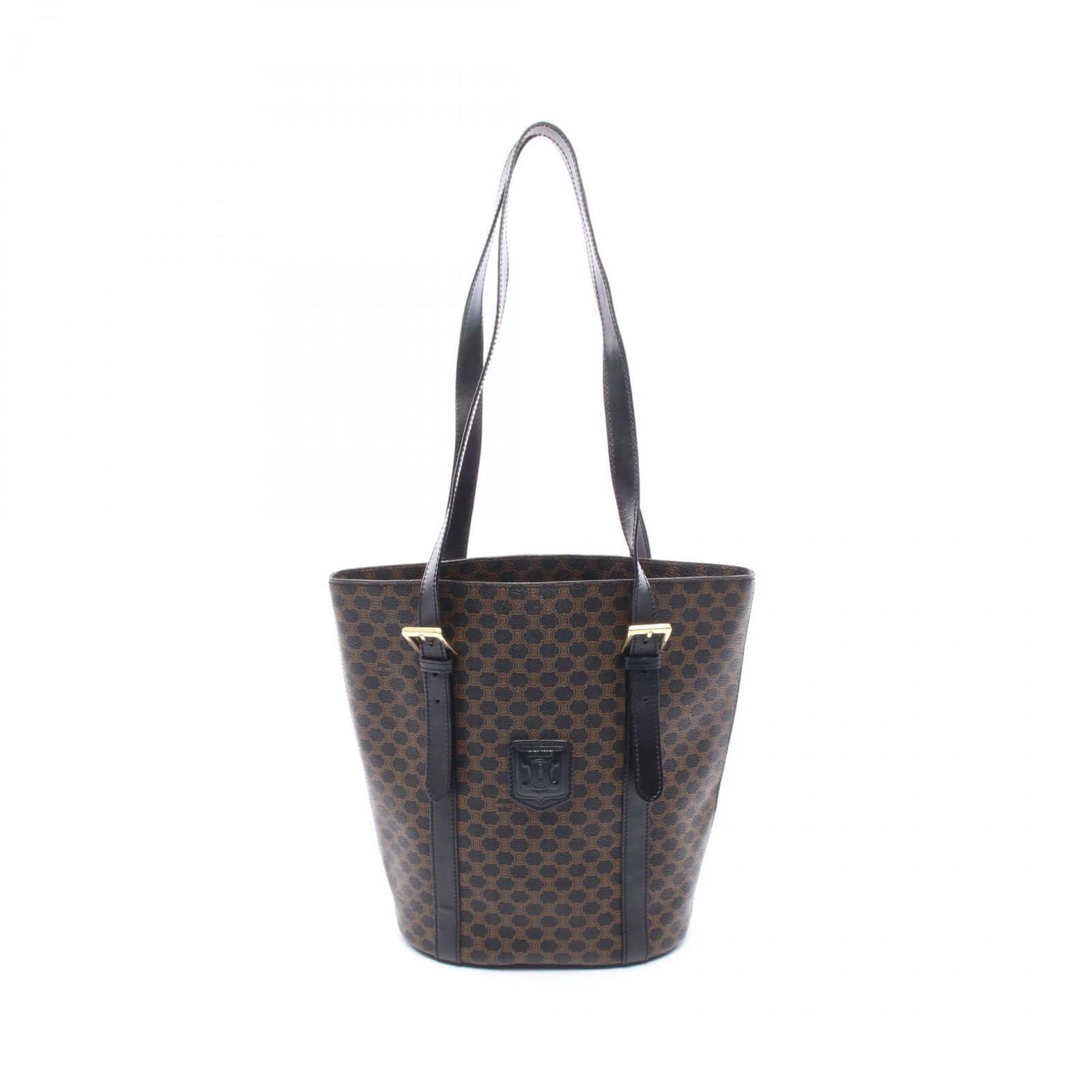 セリーヌ CELINE トートバッグ マカダム ブラック PVCコーティングキャンバス レザー マカダム ショルダートート レディース Used A