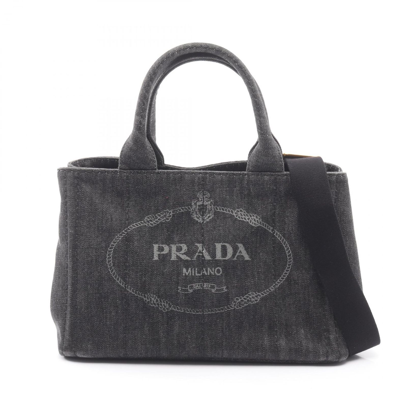 プラダ PRADA トートバッグ CANAPA カナパ 2WAY 1BG439 デニムブラック デニム カナパ 2wayトート レディース Used A