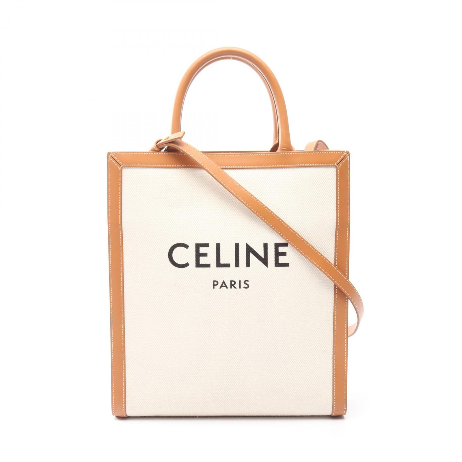セリーヌ CELINE トートバッグ スモール バーティカル カバ トリオンフ 2WAY 191542 アイボリー ライトブラウン キャンバス レザー バーティカル カバ スモール レディース