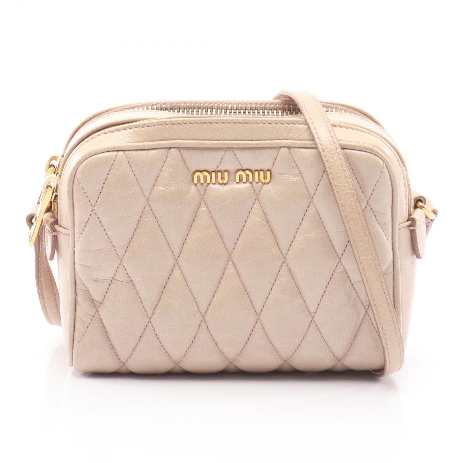 ミュウ ミュウ Miu Miu ショルダーバッグ MATELASSE マテラッセ ライトベージュ レザー ショルダーバッグ レディース Used B