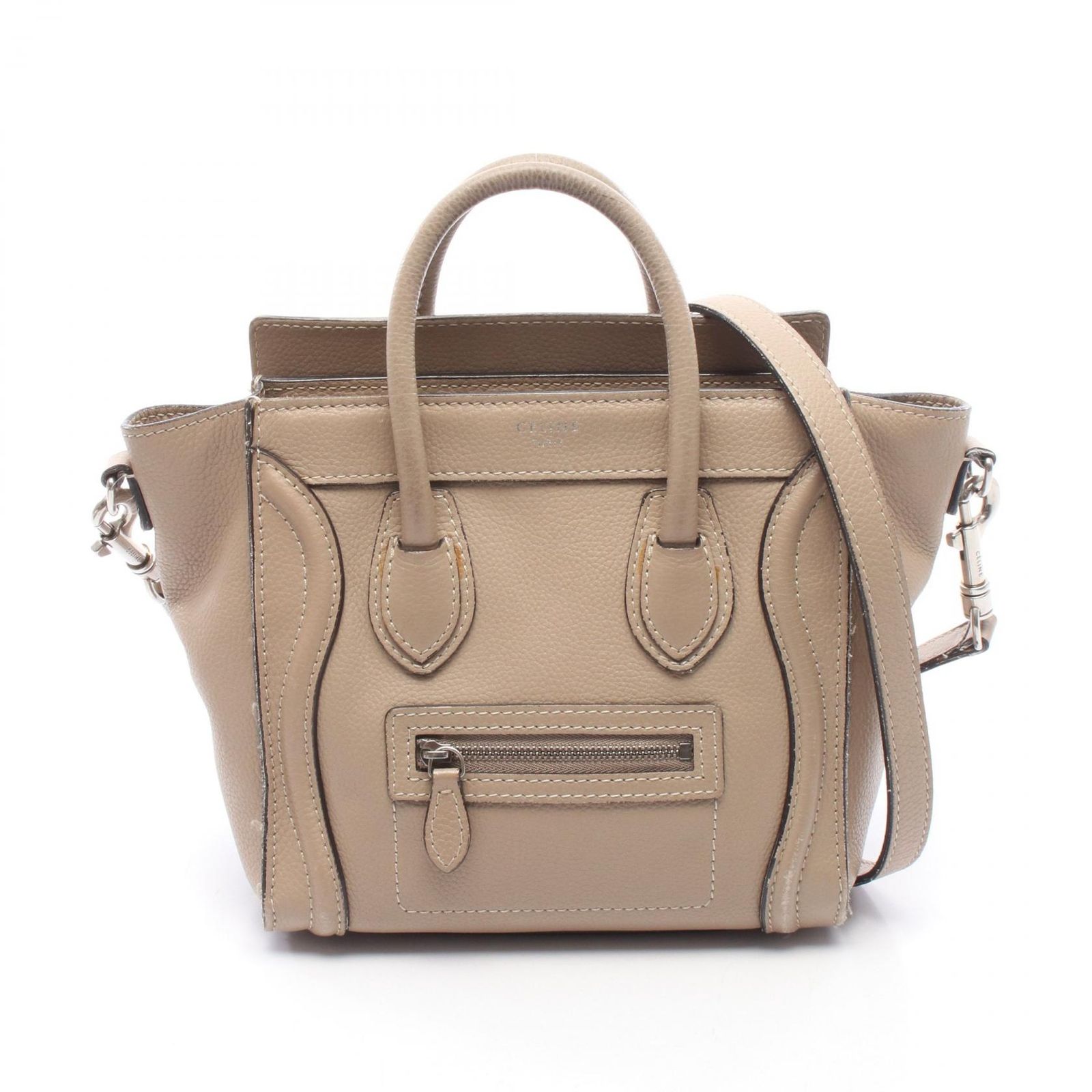 セリーヌ CELINE ハンドバッグ ラゲージ ナノショッパー 2WAY 168243 グレージュ レザー ラゲージ ナノ ショッパー レディース Used B