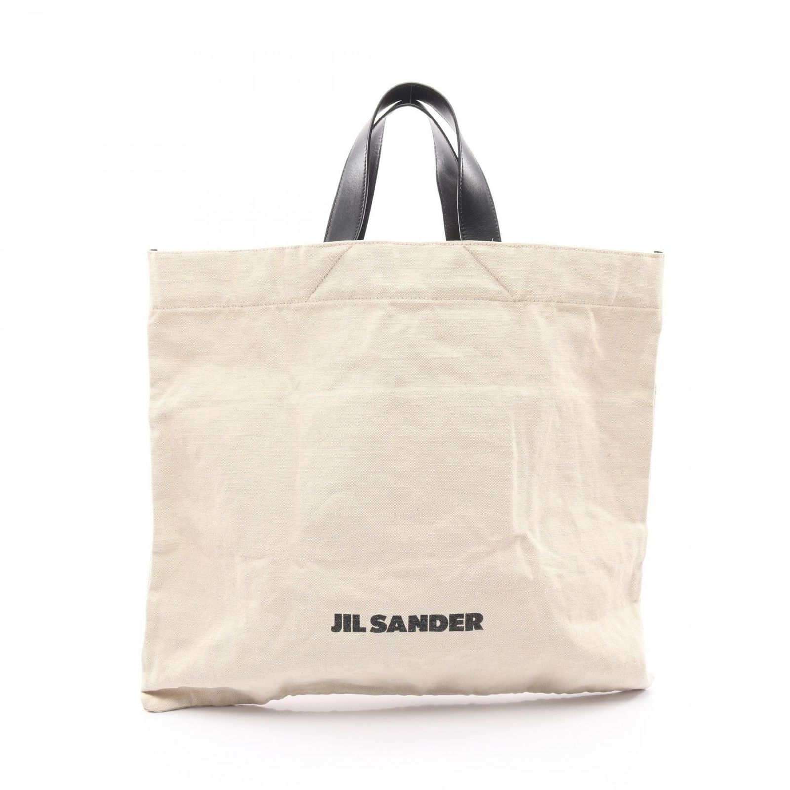 ジルサンダー JIL SANDER トートバッグ フラットショッパー スクエア ベージュ キャンバス レザー フラットショッパー スクエア トートバッグ レディース Used A