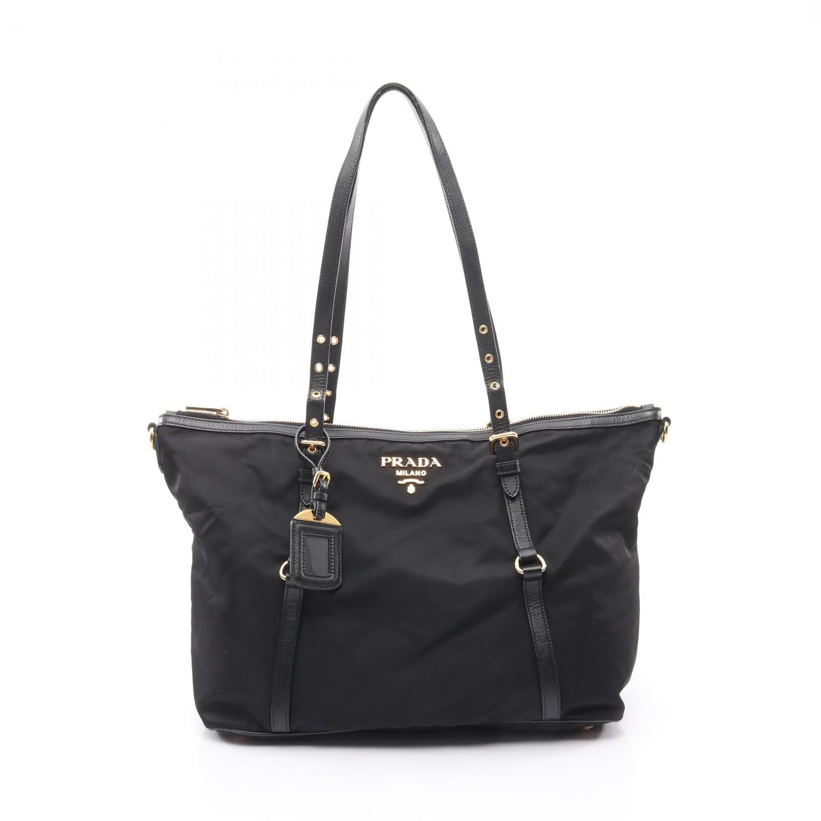 プラダ PRADA トートバッグ ブラック ナイロン レザー トートバッグ レディース Used B