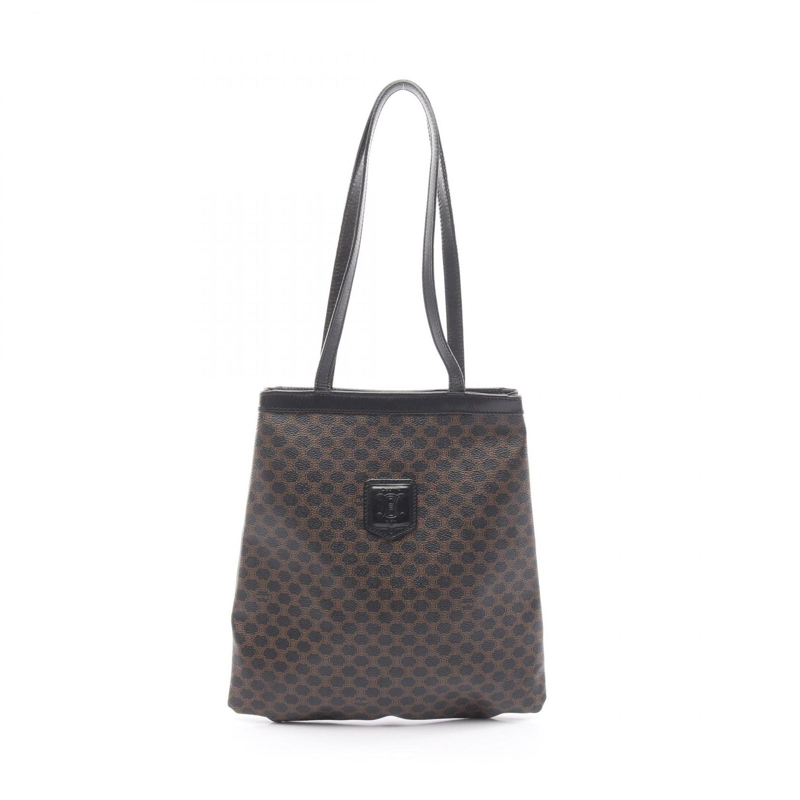 セリーヌ CELINE トートバッグ マカダム ブラック ブラウン PVCコーティングキャンバス レザー マカダム トート レディース Used B
