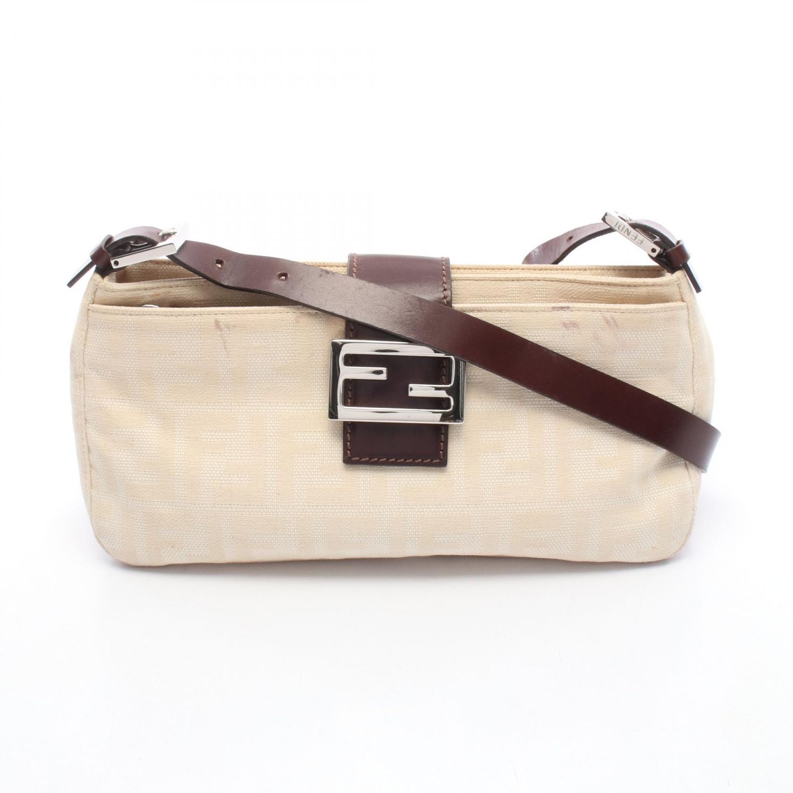 フェンディ FENDI ショルダーバッグ ズッカ マンマバケット ベージュ キャンバス レザー ズッカ マンマバケット レディース Used B