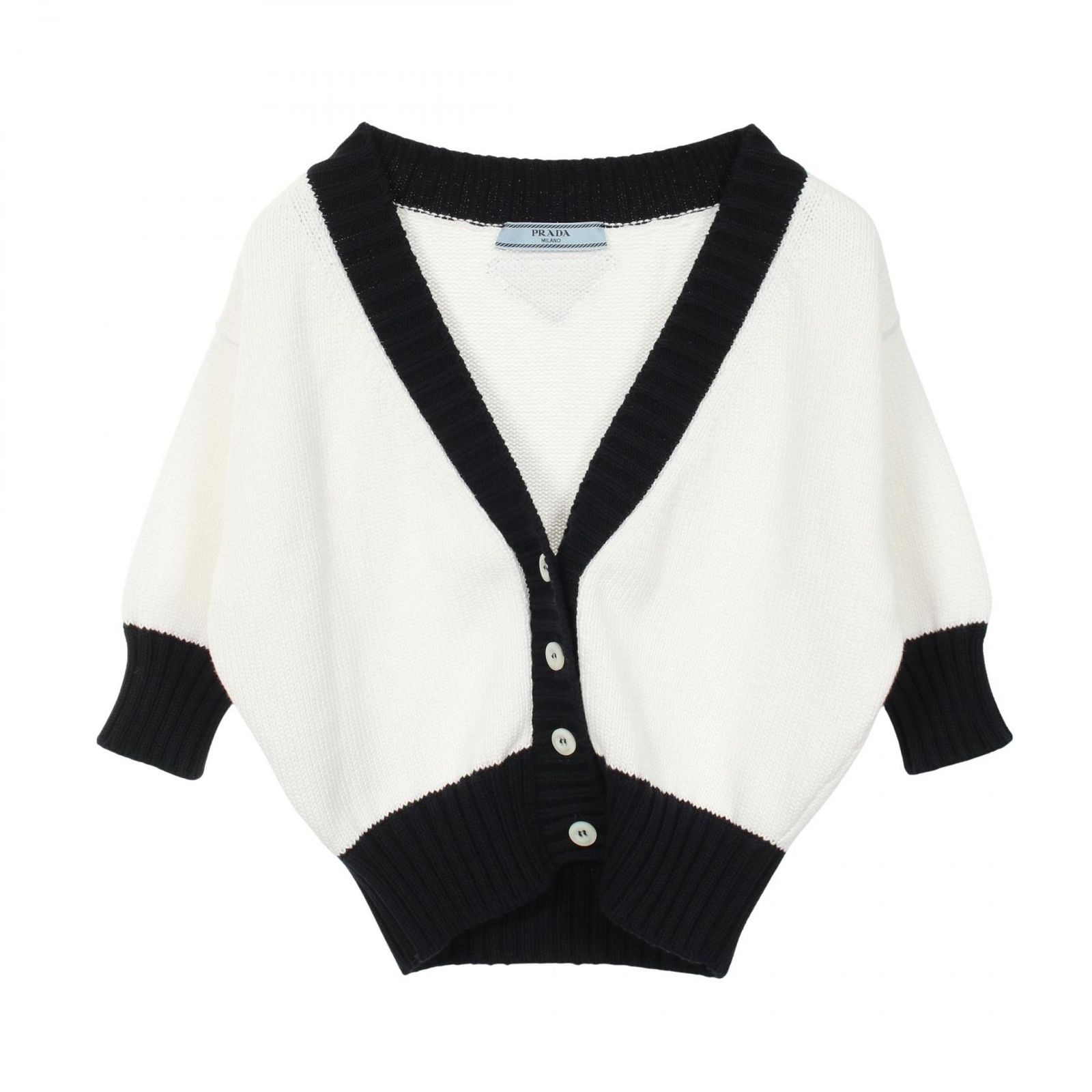 プラダ PRADA カーディガン Vネック クロップド P25N54 コットン カーディガン レディース Used A