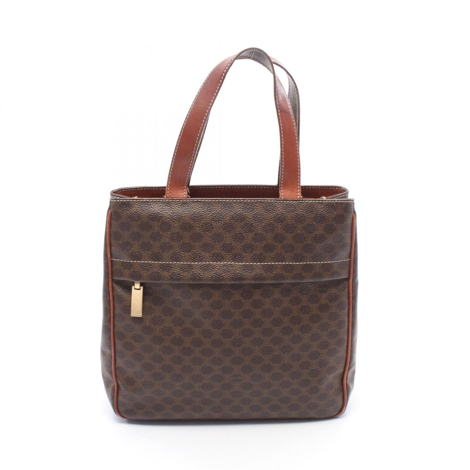 セリーヌ CELINE トートバッグ マカダム ミニ ダークブラウン PVCコーティングキャンバス レザー マカダム ミニトート レディース Used B