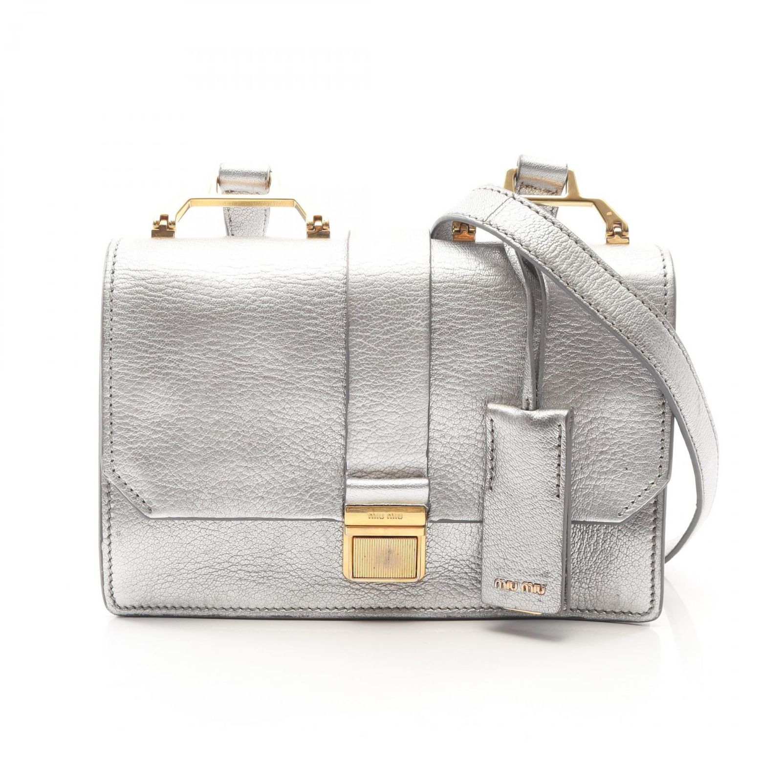 ミュウ ミュウ Miu Miu ショルダーバッグ MADRAS マドラス 5BH609 シルバー/ゴールド レザー マドラス ショルダーバッグ レディース Used B