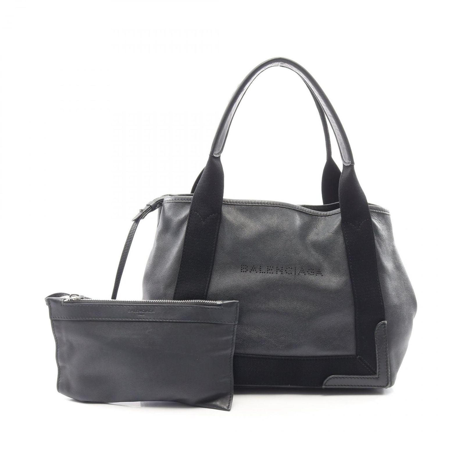 バレンシアガ BALENCIAGA トートバッグ NAVY CABAS S ネイビーカバ 339933 ブラック レザー ネイビーカバS レディース Used B