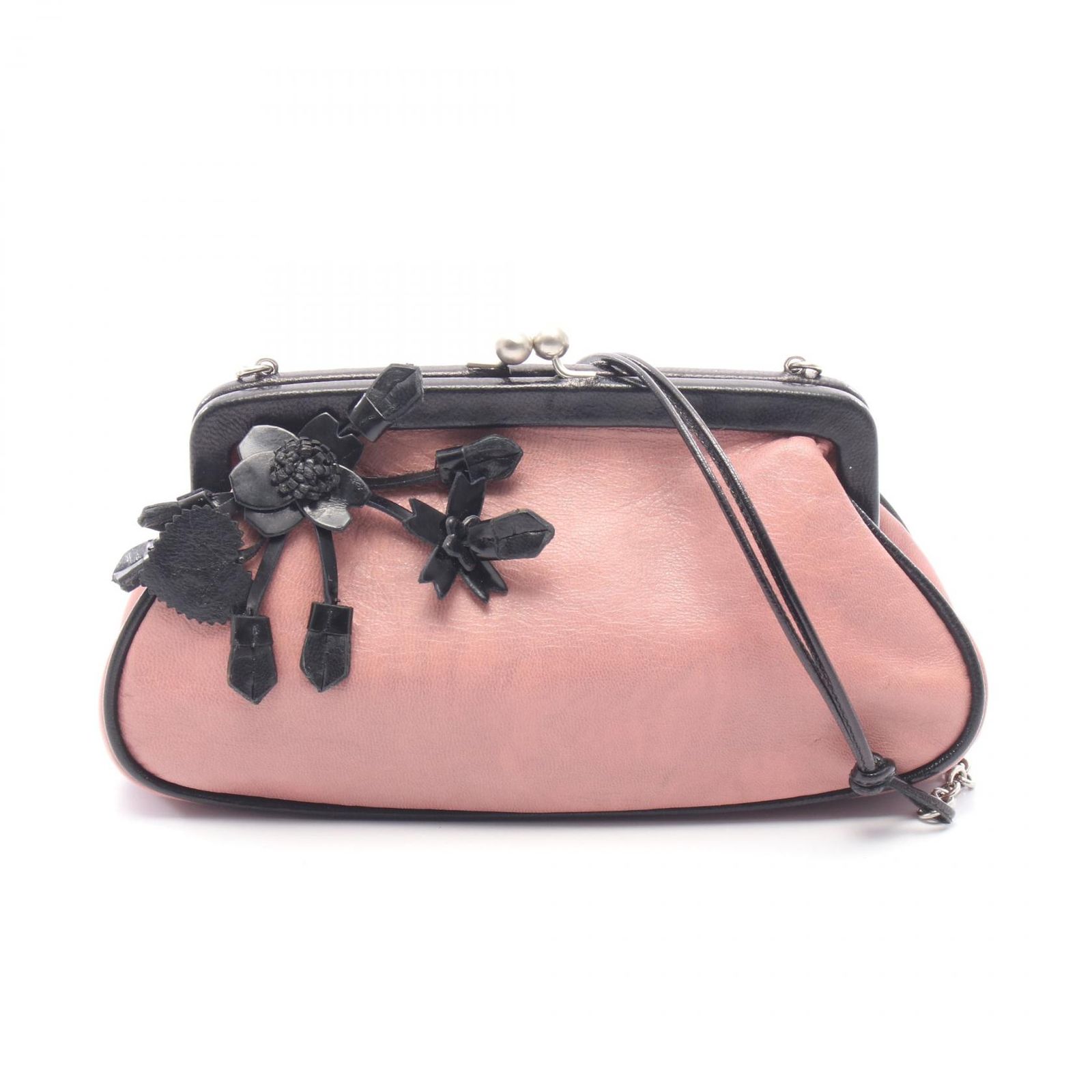 プラダ PRADA ショルダーバッグ トライアングルロゴ がま口 ピンク レザー トライアングルロゴ チェーンショルダー レディース Used B