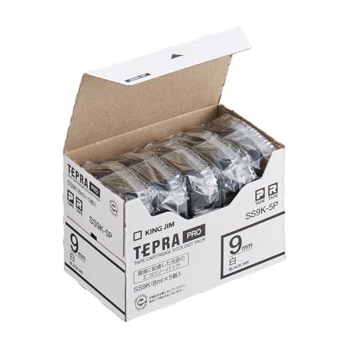 キングジム 【純正】 テプラPROテープカートリッジ エコパック5個入 9mm 白ラベル/黒文字 長さ8m SS9K-5Pt