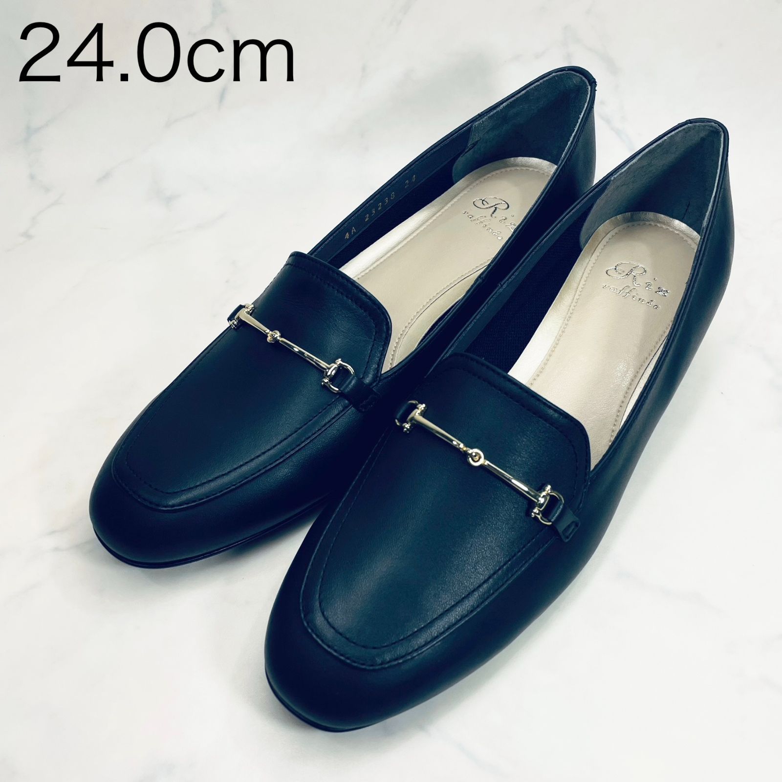 【新品 訳あり】リズラフィーネ　ヒールアップスクエアローファー　24.0㎝　黒