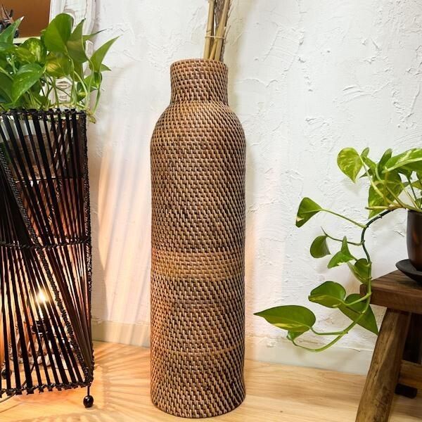 ♪ロンボク島産 ラタン製 ビンカットバスケット ［幅60cm］　　　　かご バスケット 小物入れ フラワーディスプレイ 店舗 インテリア アジアン雑貨