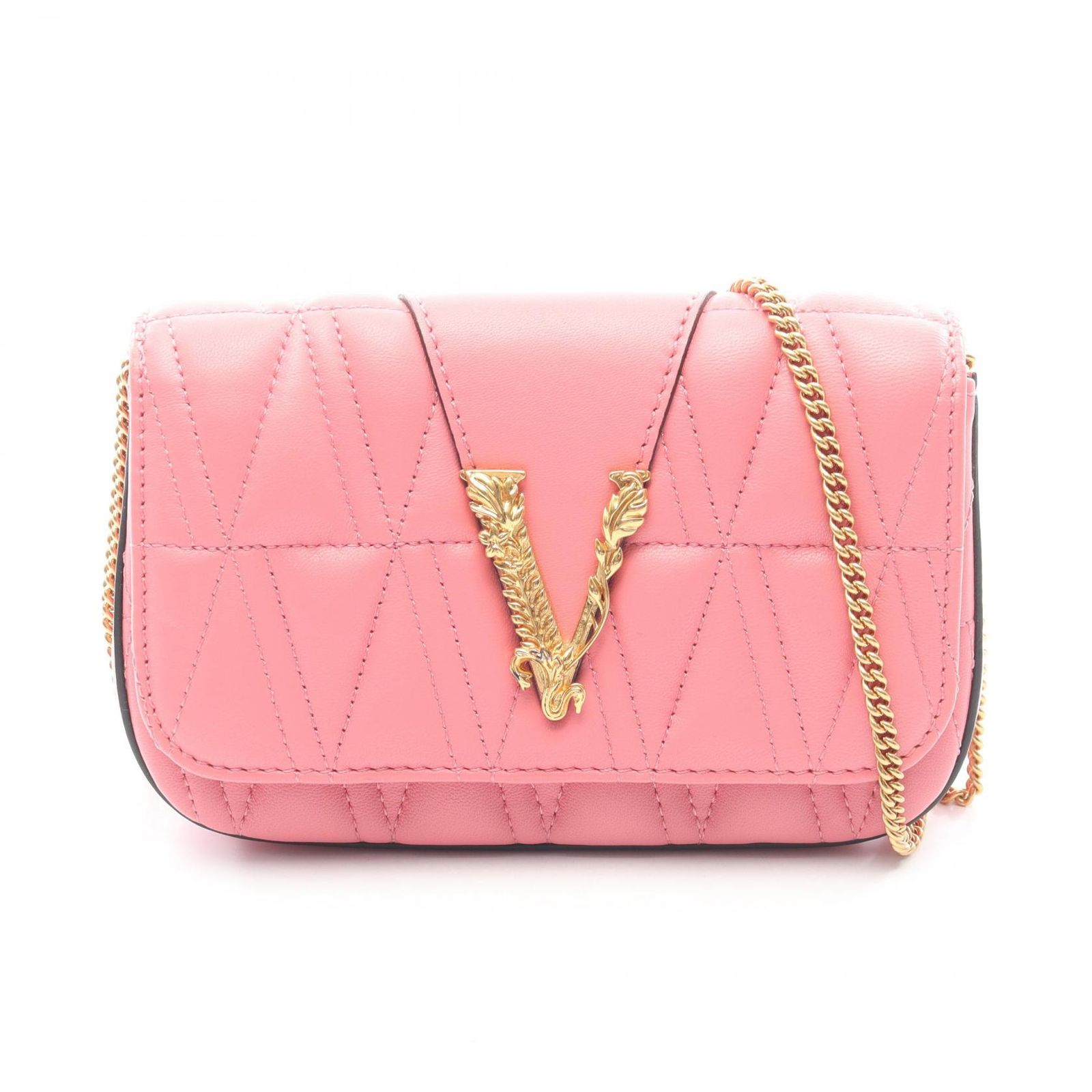ヴェルサーチ VERSACE ショルダーバッグ VIRTUS ヴィルトゥス ピンク レザー チェーンショルダー レディース Used A
