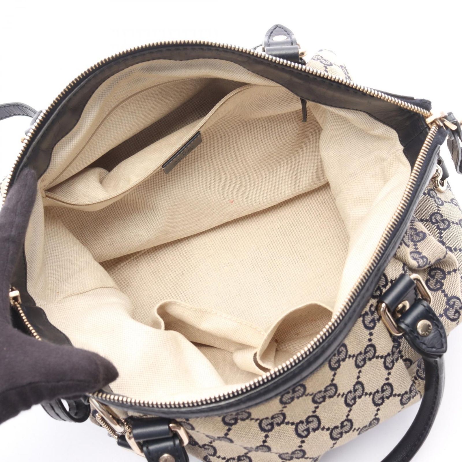 グッチ GUCCI ハンドバッグ スーキー GGキャンバス 2WAY 247902 ベージュ/ネイビー キャンバス レザー スーキー 2wayショルダー レディース Used B