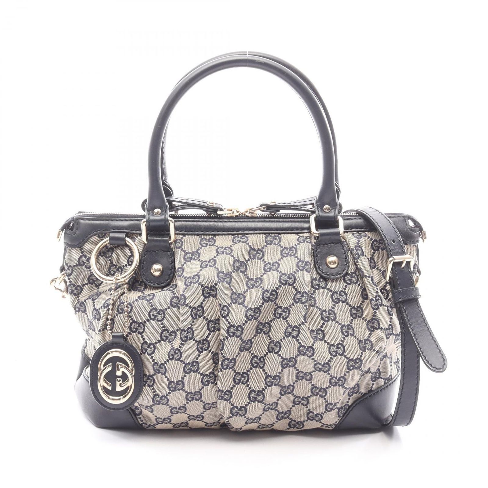 グッチ GUCCI ハンドバッグ スーキー GGキャンバス 2WAY 247902 ベージュ/ネイビー キャンバス レザー スーキー 2wayショルダー レディース Used B
