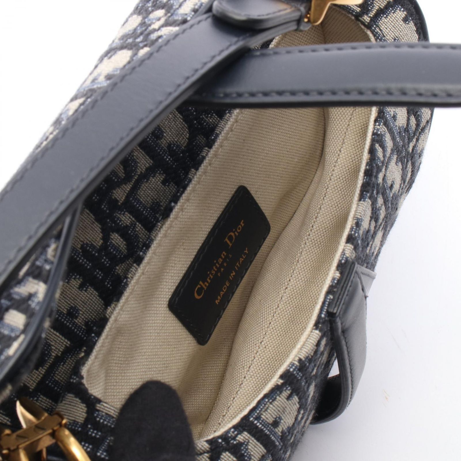 ディオール Dior ハンドバッグ SADDLE サドル ミニ オブリーク 2WAY ネイビー キャンバス レザー オブリーク サドルバッグ ミニ レディース Used A