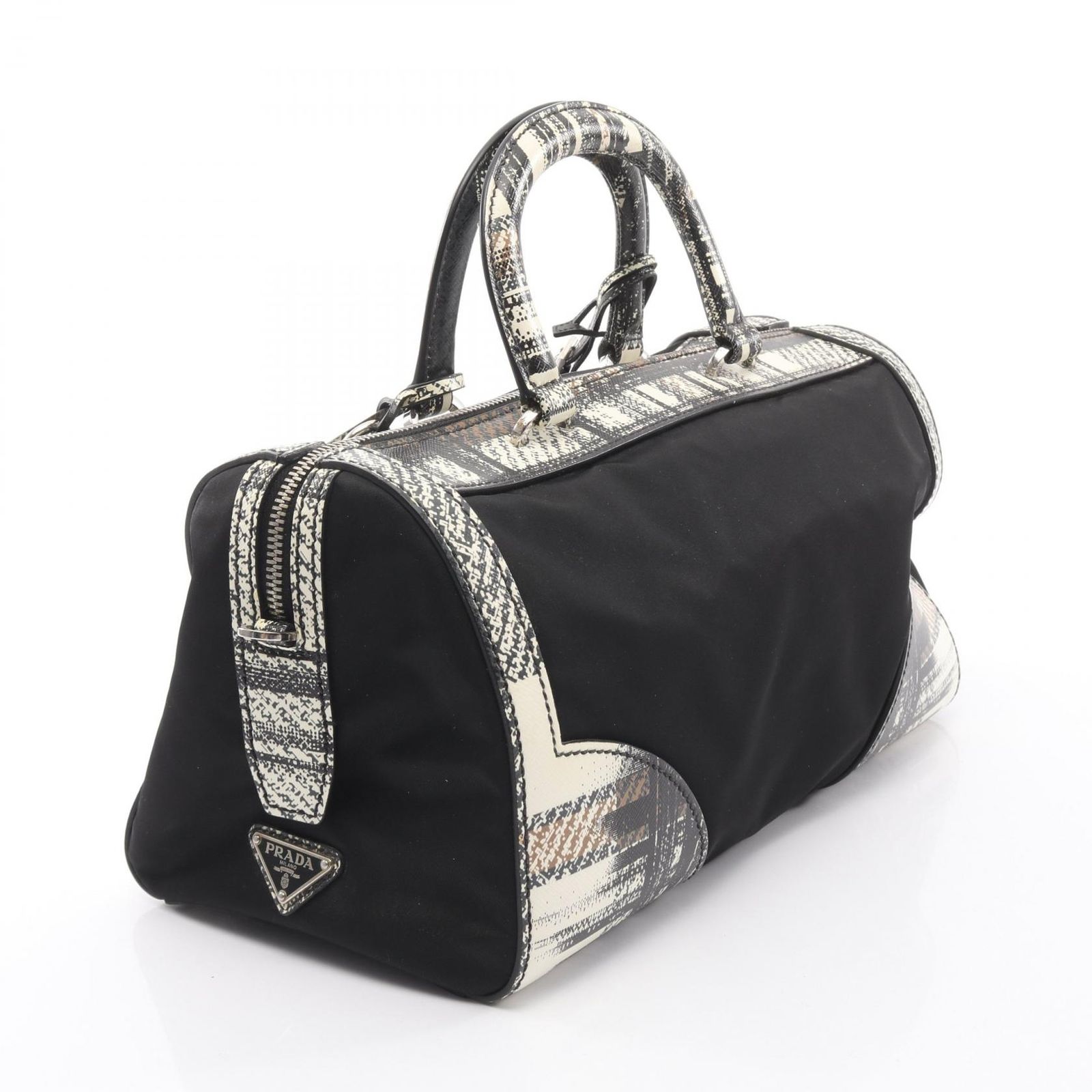 プラダ PRADA ハンドバッグ TESSUTO + SAFFIANO 2WAY ブラック ホワイト ナイロン サフィアーノレザー ハンドバッグ レディース Used B プラダ PRADA ハンドバッグ TESSUTO + SAFFIANO 2WAY ブラック ホワイト ナイロン サフィアーノレザー ハンドバッグ レディース Used B