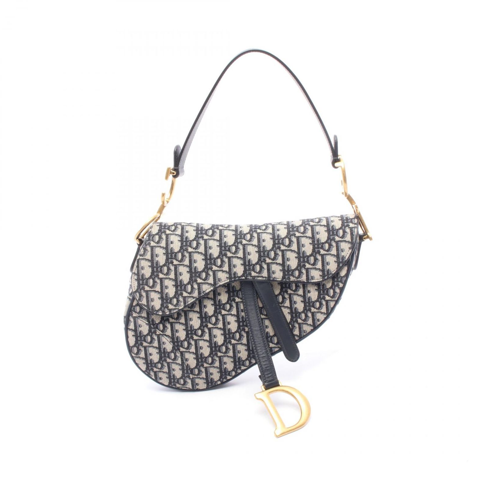 ディオール Dior ハンドバッグ SADDLE サドル オブリーク M0446CTZQ-M928 ネイビー キャンバス レザー オブリーク サドルバッグ レディース Used A