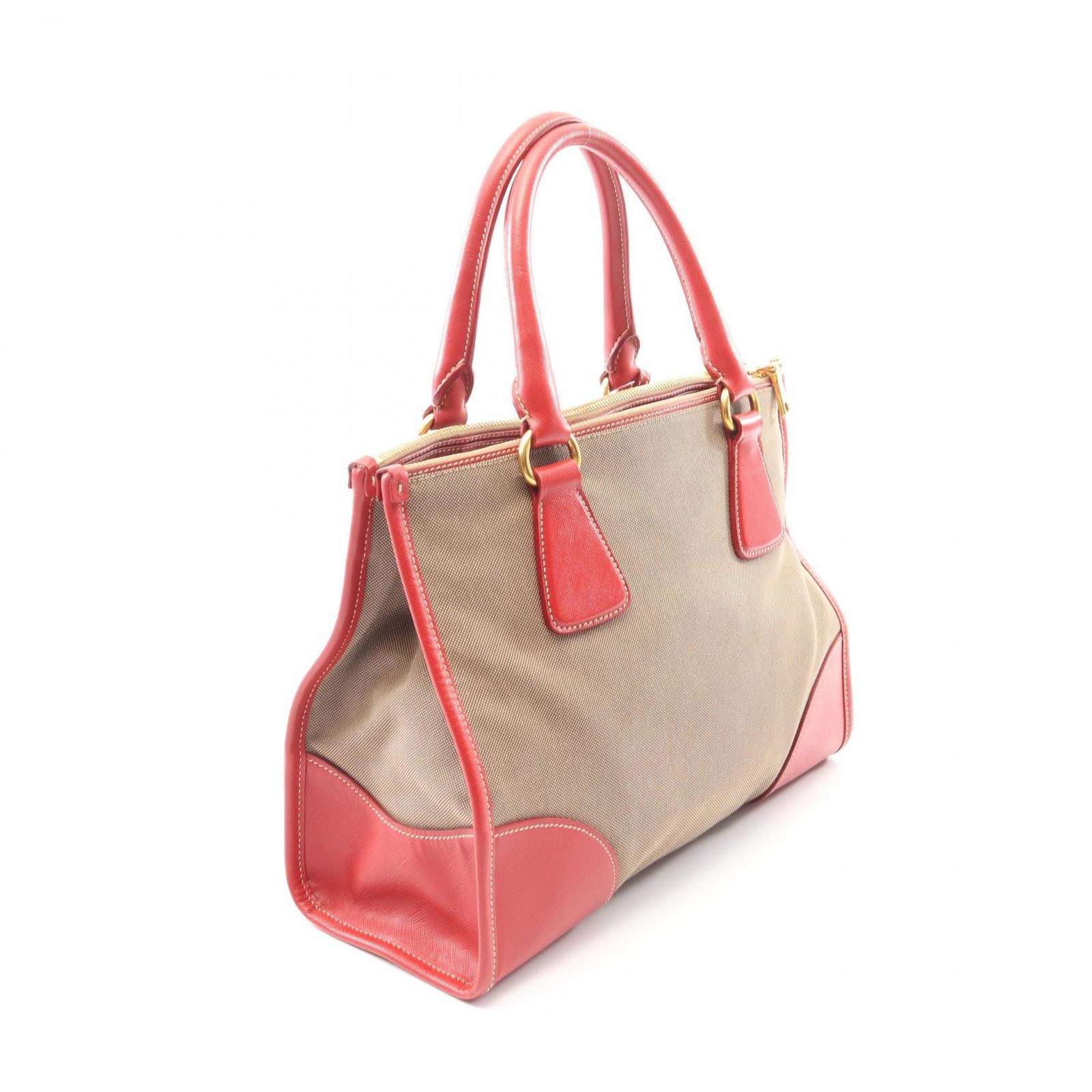 プラダ PRADA ハンドバッグ ロゴジャガード 2WAY BN2288 ベージュ/レッド キャンバス レザー ロゴジャガード 2wayトートバッグ レディース Used A プラダ PRADA ハンドバッグ ロゴジャガード 2WAY BN2288 ベージュ/レッド キャンバス レザー ロゴジャガード 2wayトートバッグ レディース Used A