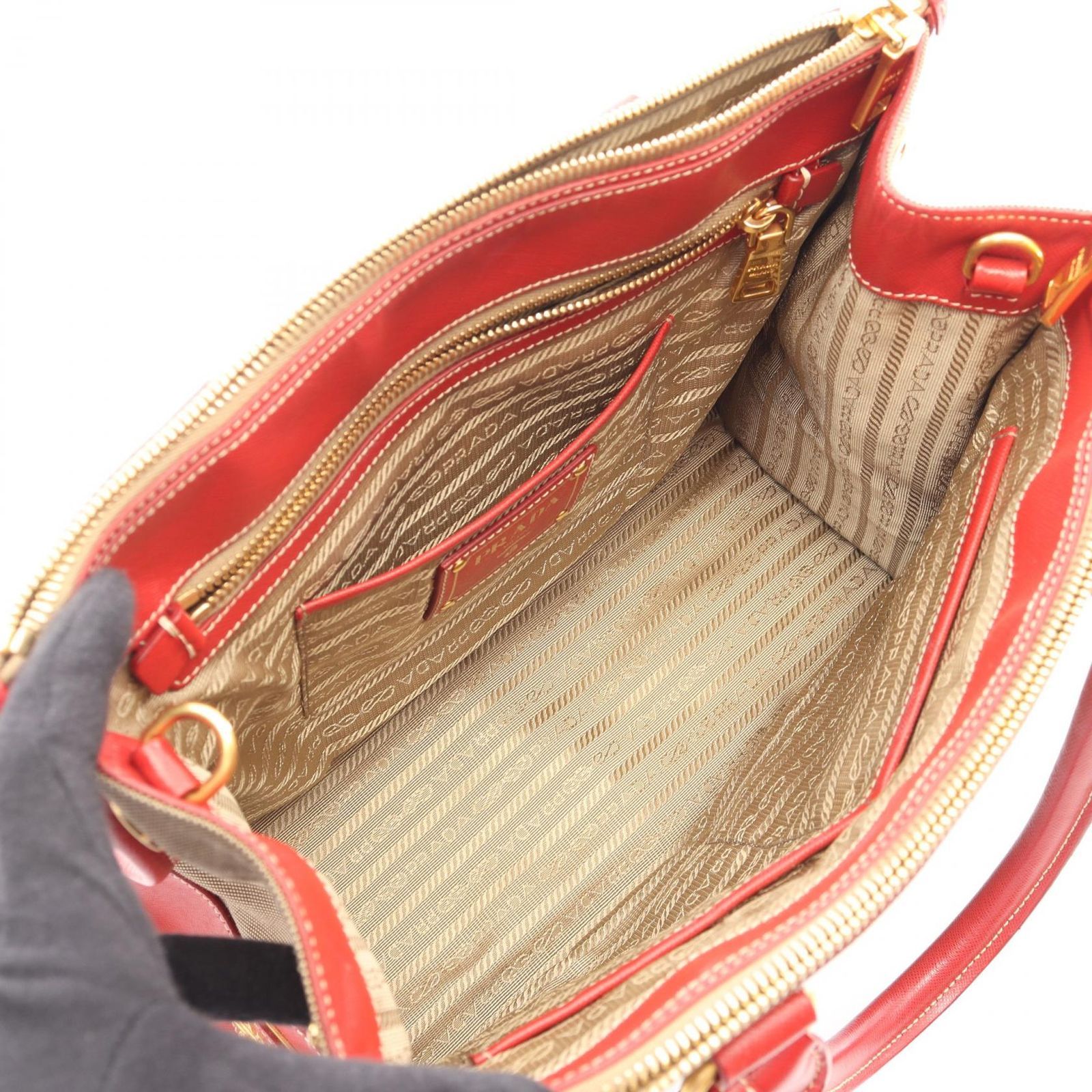 プラダ PRADA ハンドバッグ ロゴジャガード 2WAY BN2288 ベージュ/レッド キャンバス レザー ロゴジャガード 2wayトートバッグ レディース Used A プラダ PRADA ハンドバッグ ロゴジャガード 2WAY BN2288 ベージュ/レッド キャンバス レザー ロゴジャガード 2wayトートバッグ レディース Used A