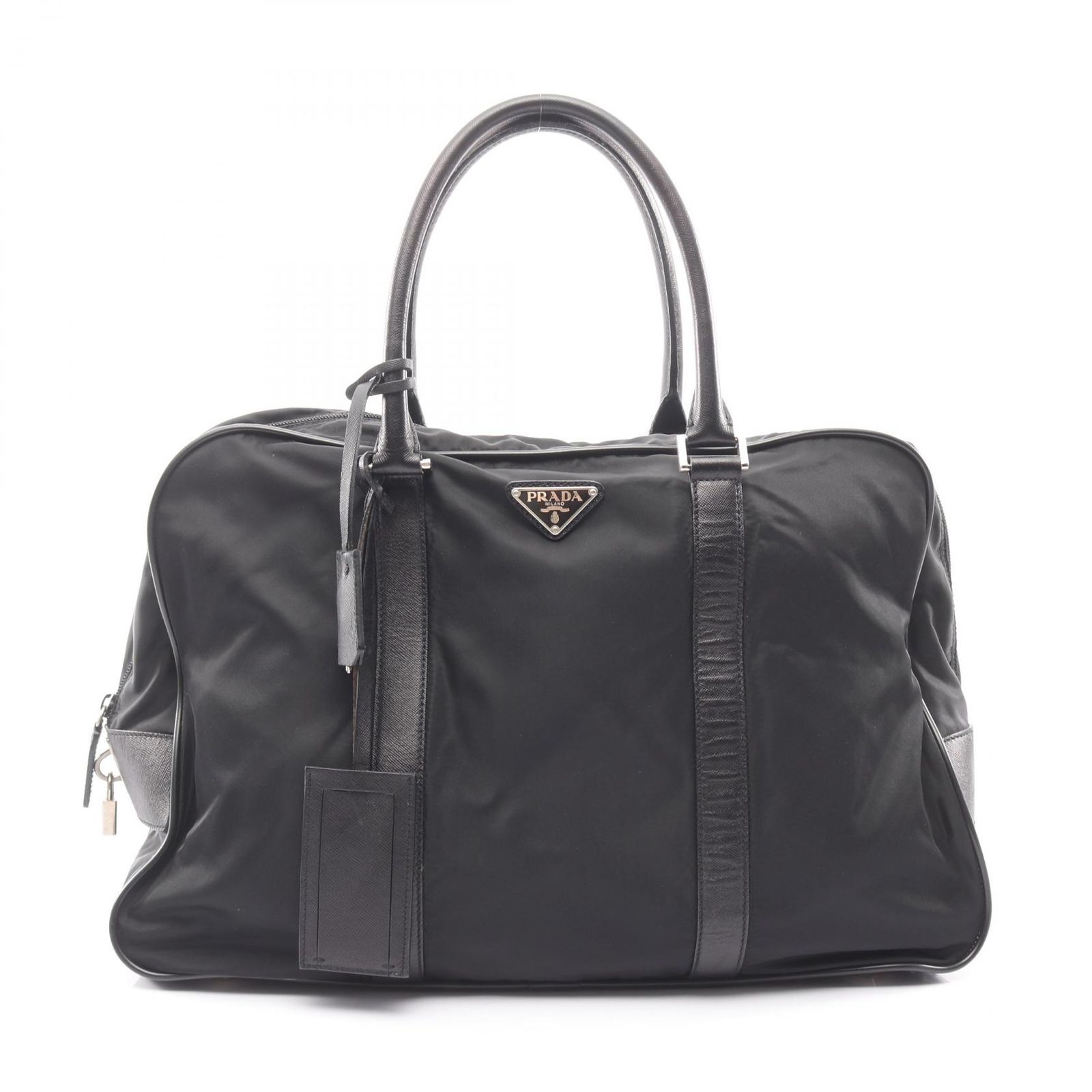 プラダ PRADA ボストンバッグ VIAGGIO VS0069 ブラック ナイロン レザー ブリーフケース ユニセックス Used B