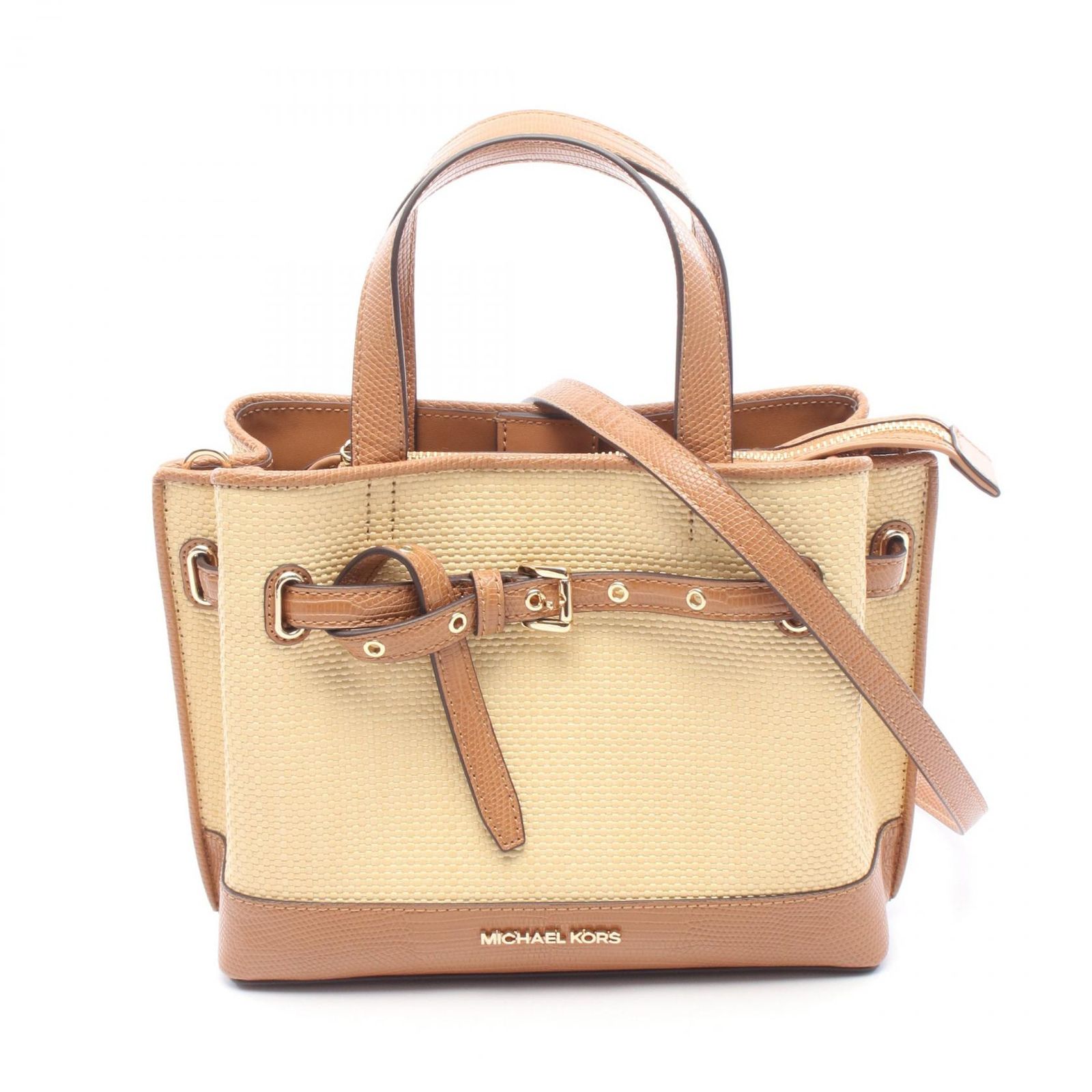 マイケルコース Michael Kors ハンドバッグ Emilia Small Satchel 2WAY ベージュ/ブラウン レザー 2wayショルダー レディース Used A