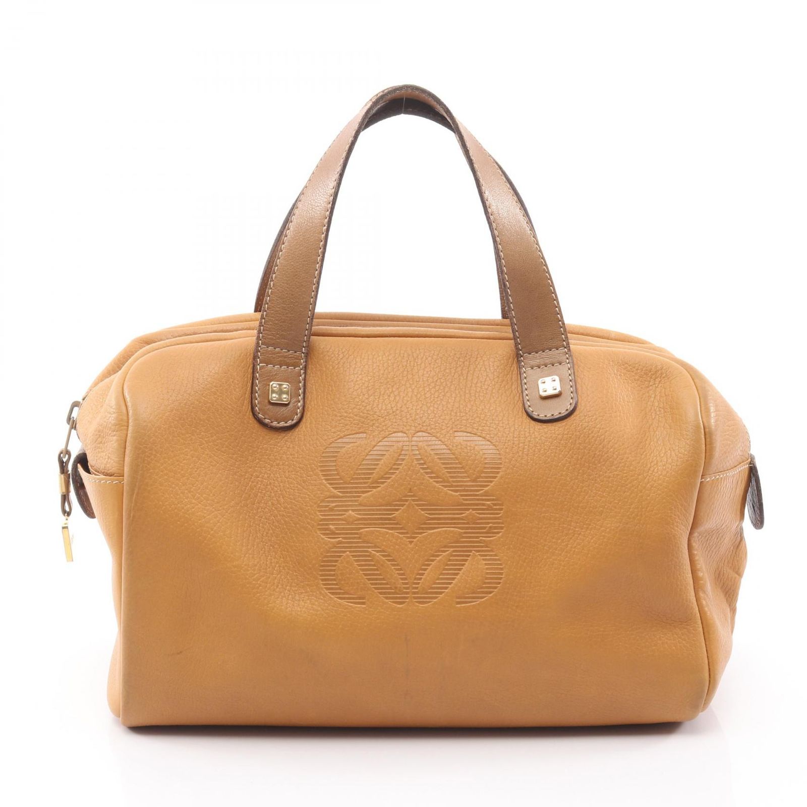ロエベ LOEWE ハンドバッグ アナグラム イエローブラウン レザー アナグラム ミニボストン レディース Used B
