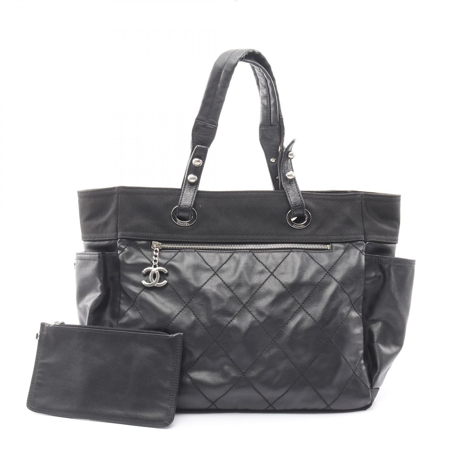 シャネル CHANEL トートバッグ パリビアリッツGM A34210 ブラック PVCコーティングキャンバス レザー パリビアリッツ トートGM レディース Used B