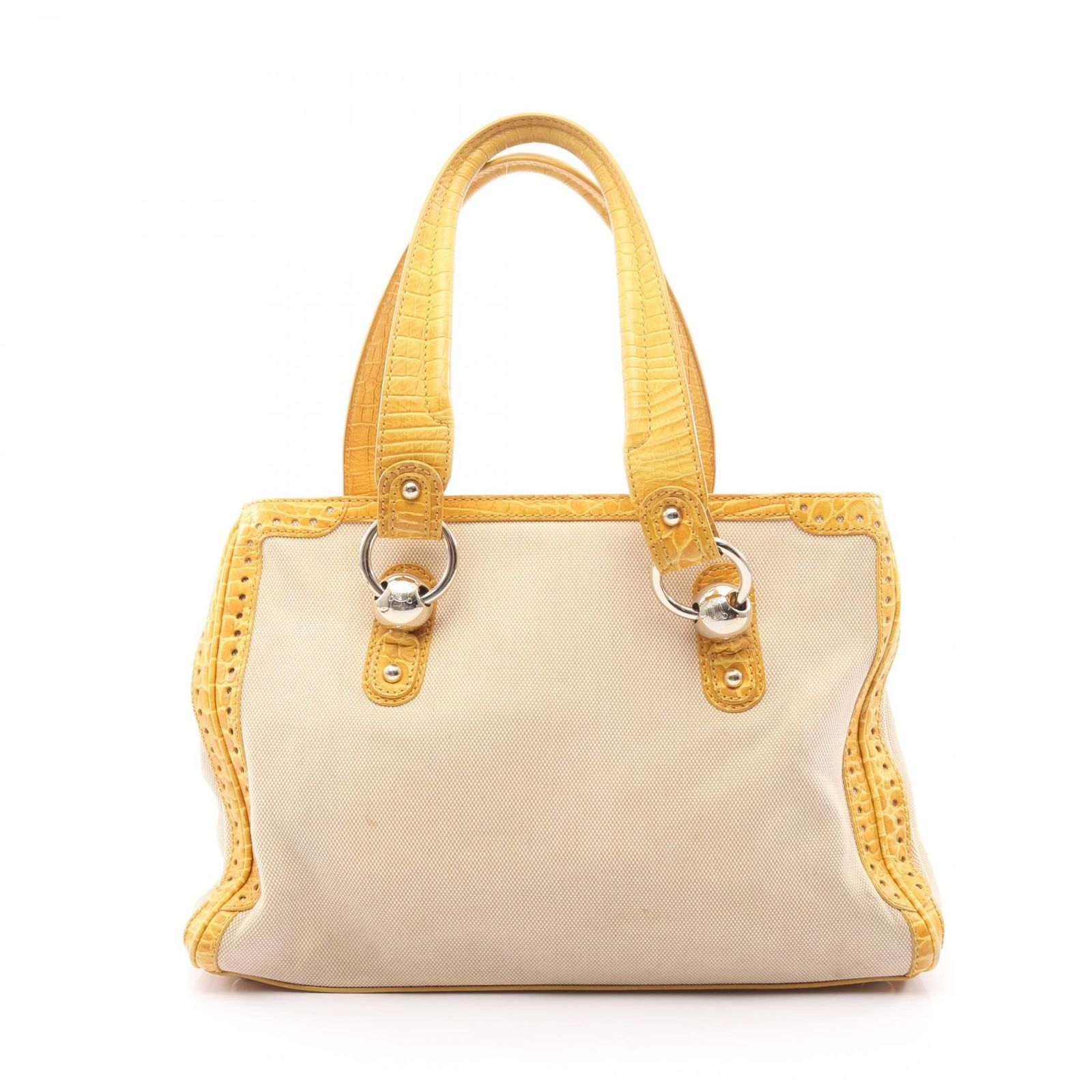 セリーヌ CELINE ショルダーバッグ クロコ型押し ライトベージュ イエロー キャンバス レザー ショルダーバッグ レディース Used B