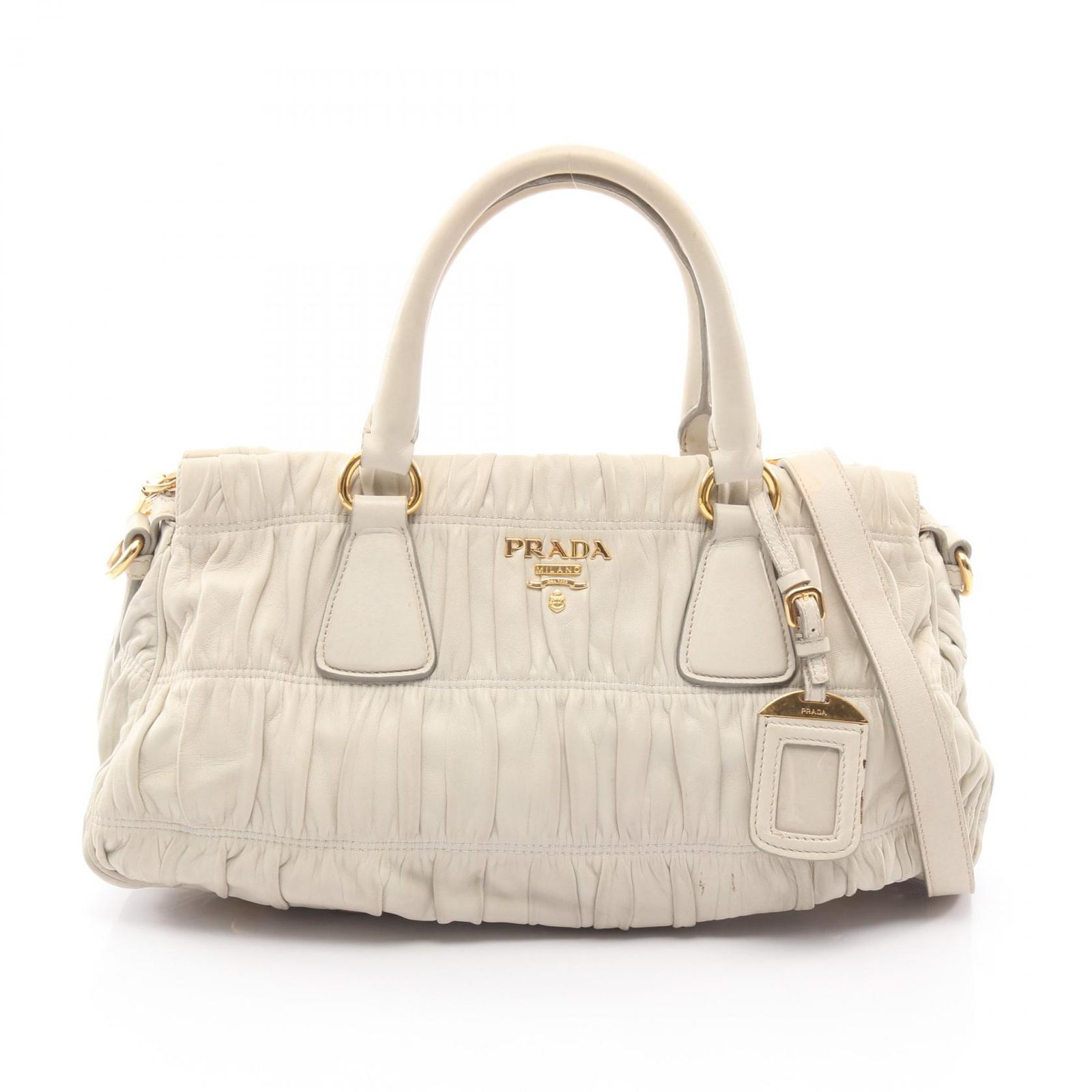 プラダ PRADA ハンドバッグ NAPPA GAUFRE' 2WAY ギャザー B1407M ライトグレー レザー ギャザー 2wayハンド レディース Used B