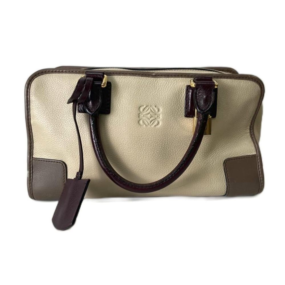 ロエベ LOEWE アマソナ28 トリコロール ハンドバッグ 皮革 ベージュ