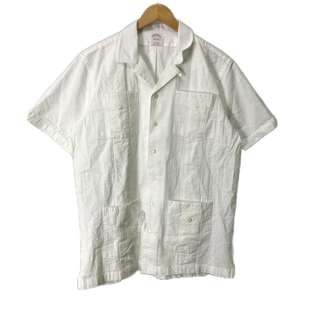 ブルックスブラザーズ BROOKS BROTHERS オープンカラーシャツ シアサッカー キューバシャツ 半袖 M ホワイト