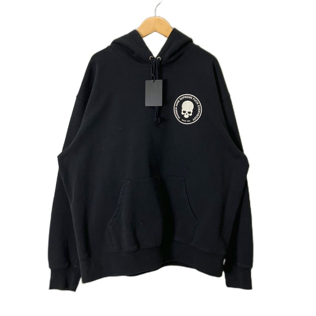 シュプリーム SUPREME ×NUMBER (N)INE HoodedSweatshirt ナンバーナイン スカルプリントパーカー フーディ M ブラック