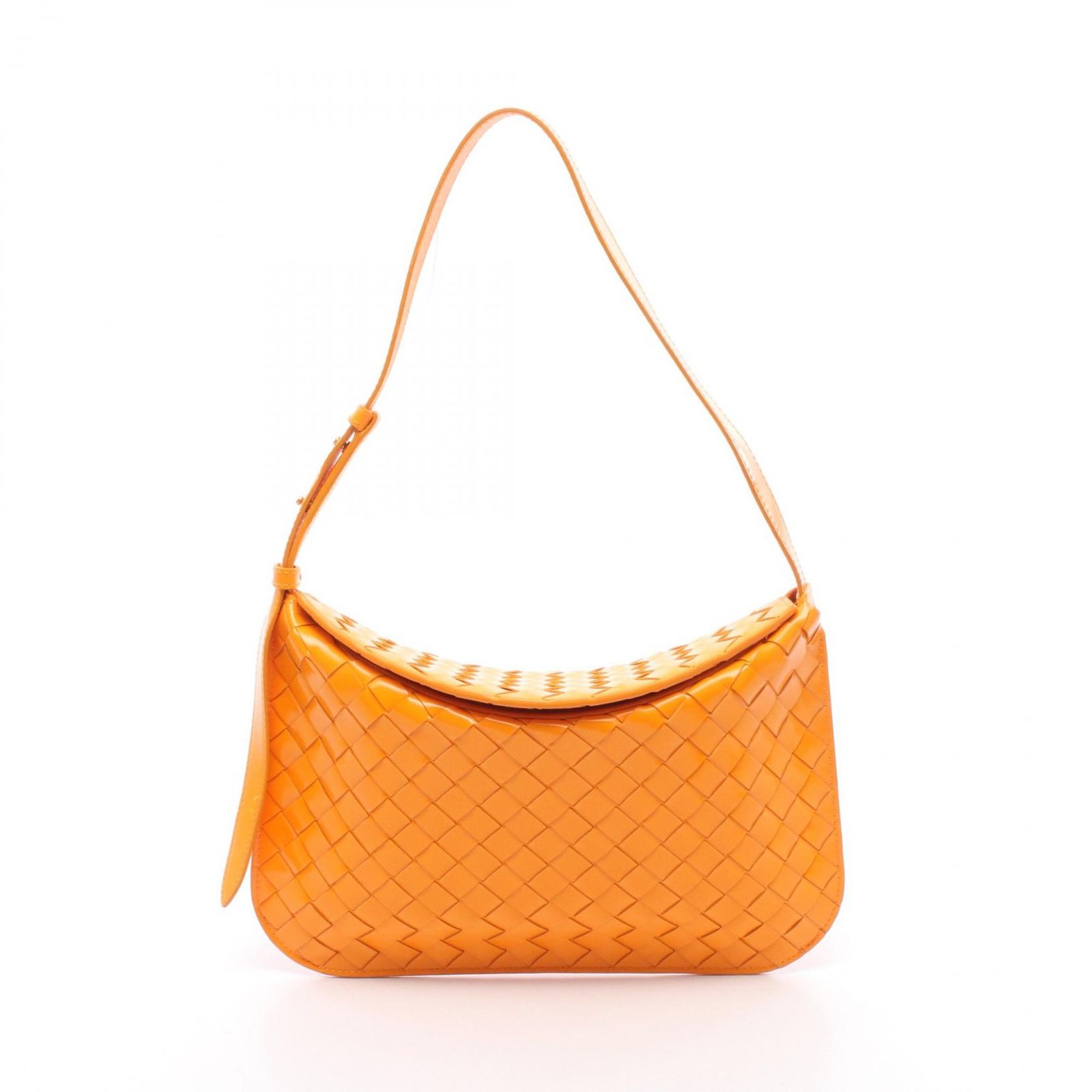 ボッテガヴェネタ BOTTEGA VENETA ショルダーバッグ FLAP SPAZZOLATO イントレチャート 701046 オレンジ パテントレザー イントレチャート ワンショルダー レディース