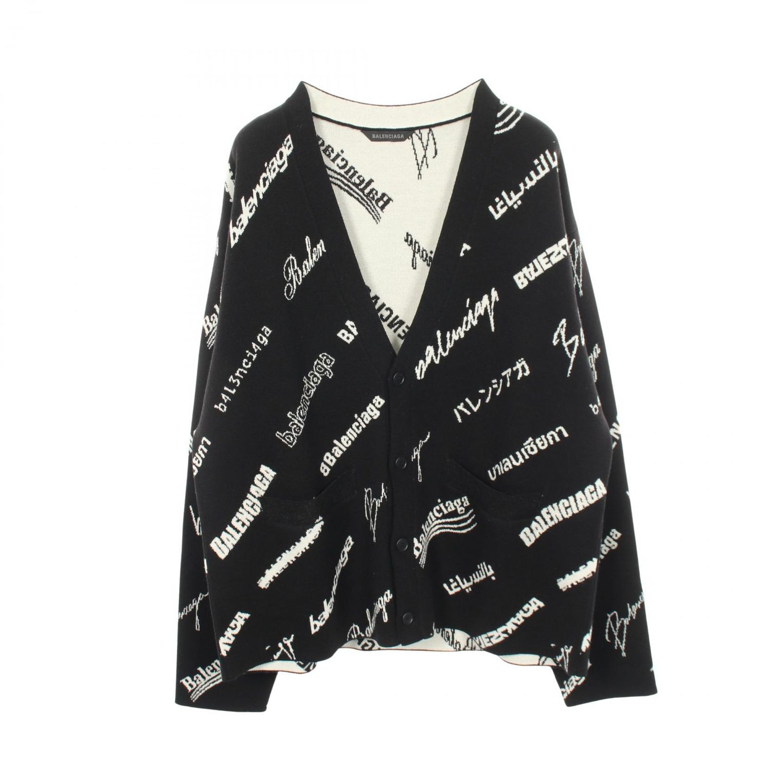 バレンシアガ BALENCIAGA カーディガン ロゴ 総柄 Vネック ニット 724852 ウール カーディガン ユニセックス Used A
