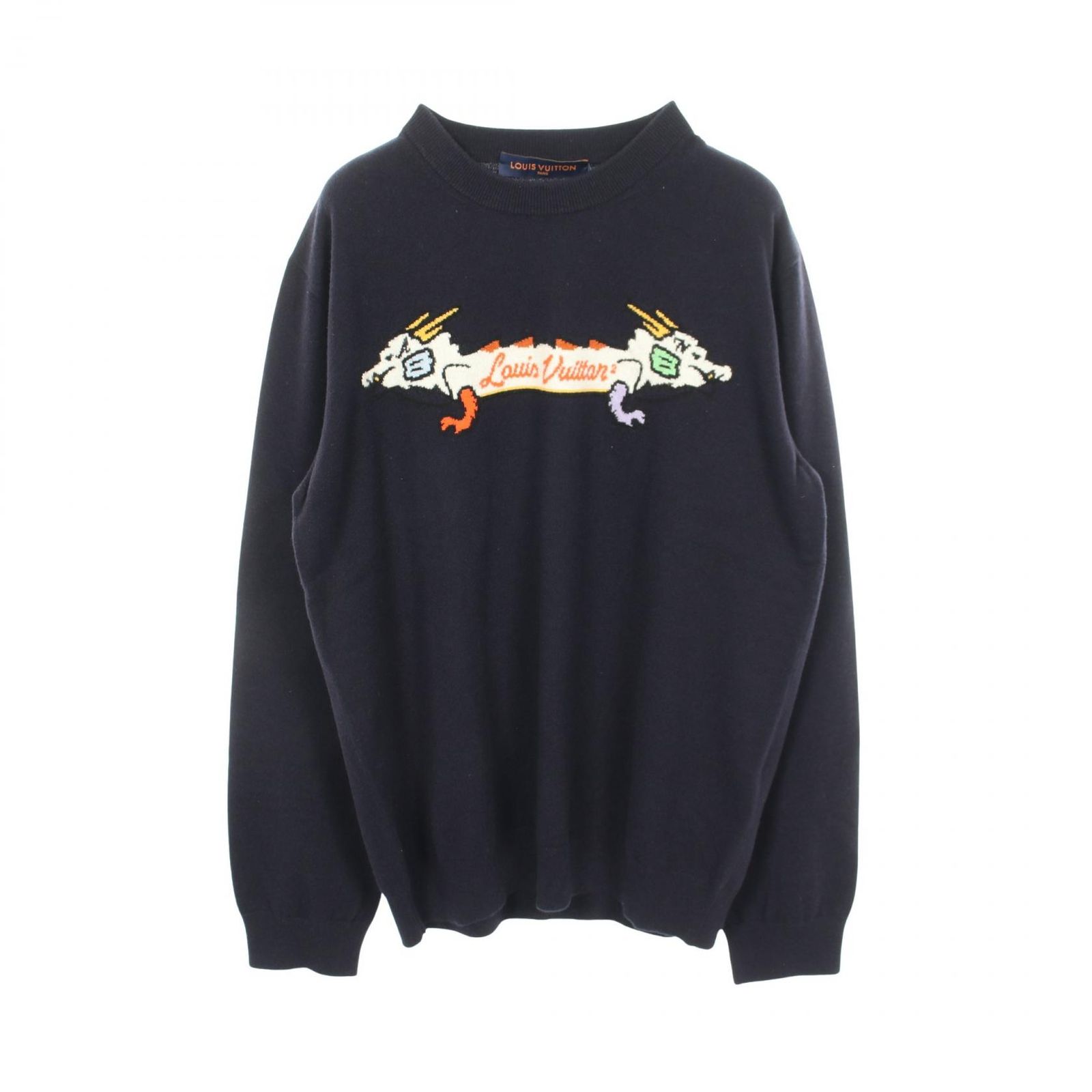 ルイ・ヴィトン LOUIS VUITTON ニット LOUIS VUITTON × NIGO インタルシアジャカード ドラゴン グラフィック ネイビー カシミヤ × NIGO ニット メンズ 未使用