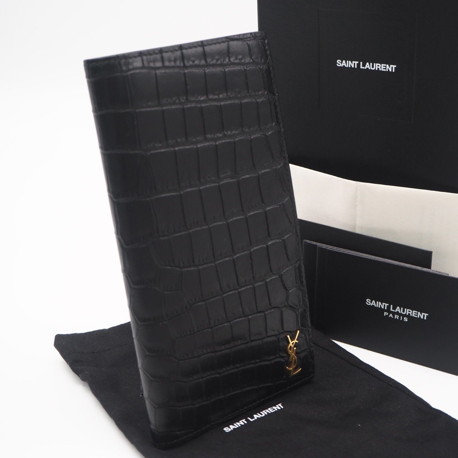 メンズ SAINT LAURENT サンローラン シガレットケース クロコ 黒
