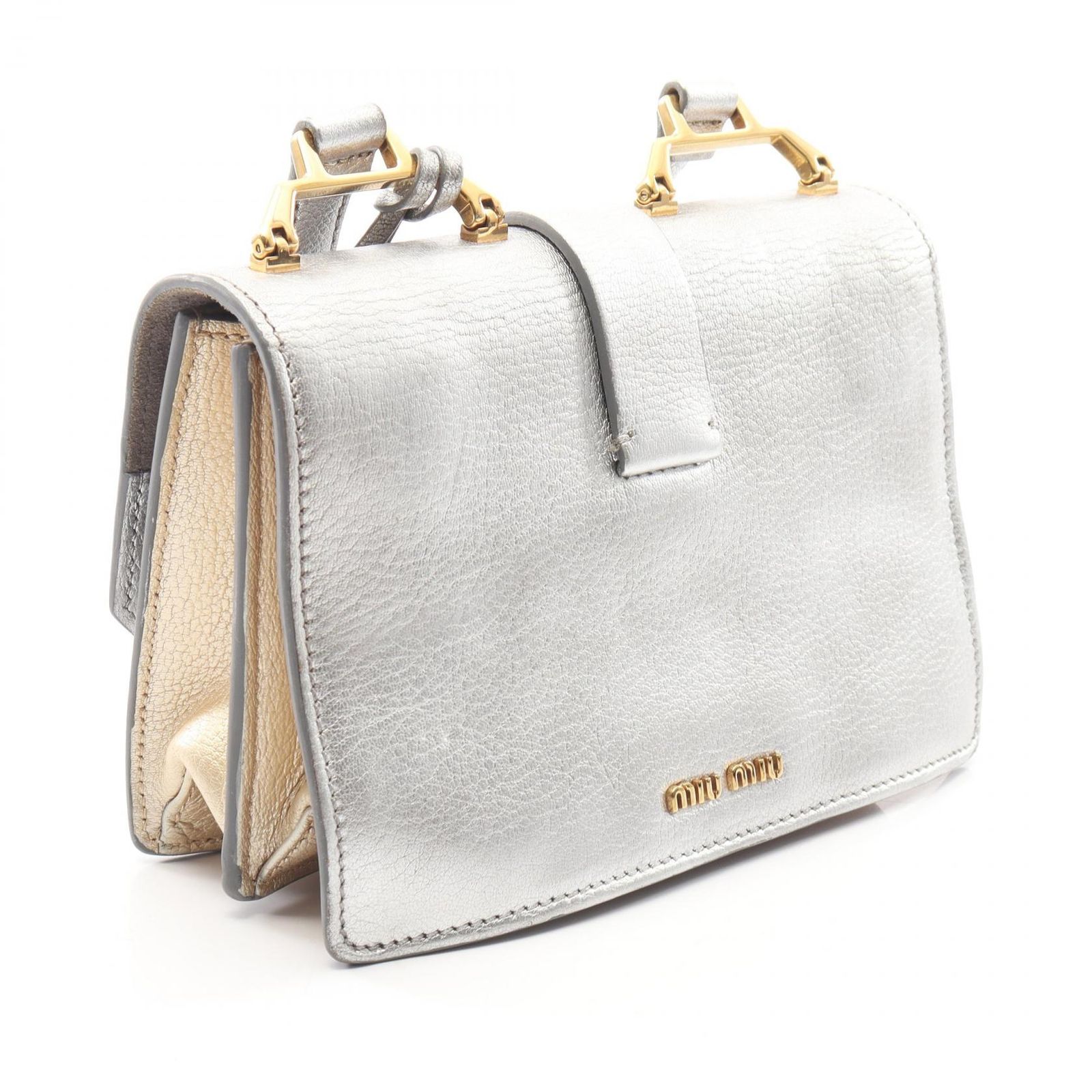 ミュウ ミュウ Miu Miu ショルダーバッグ MADRAS マドラス 5BH609 シルバー/ゴールド レザー マドラス ショルダーバッグ レディース Used B