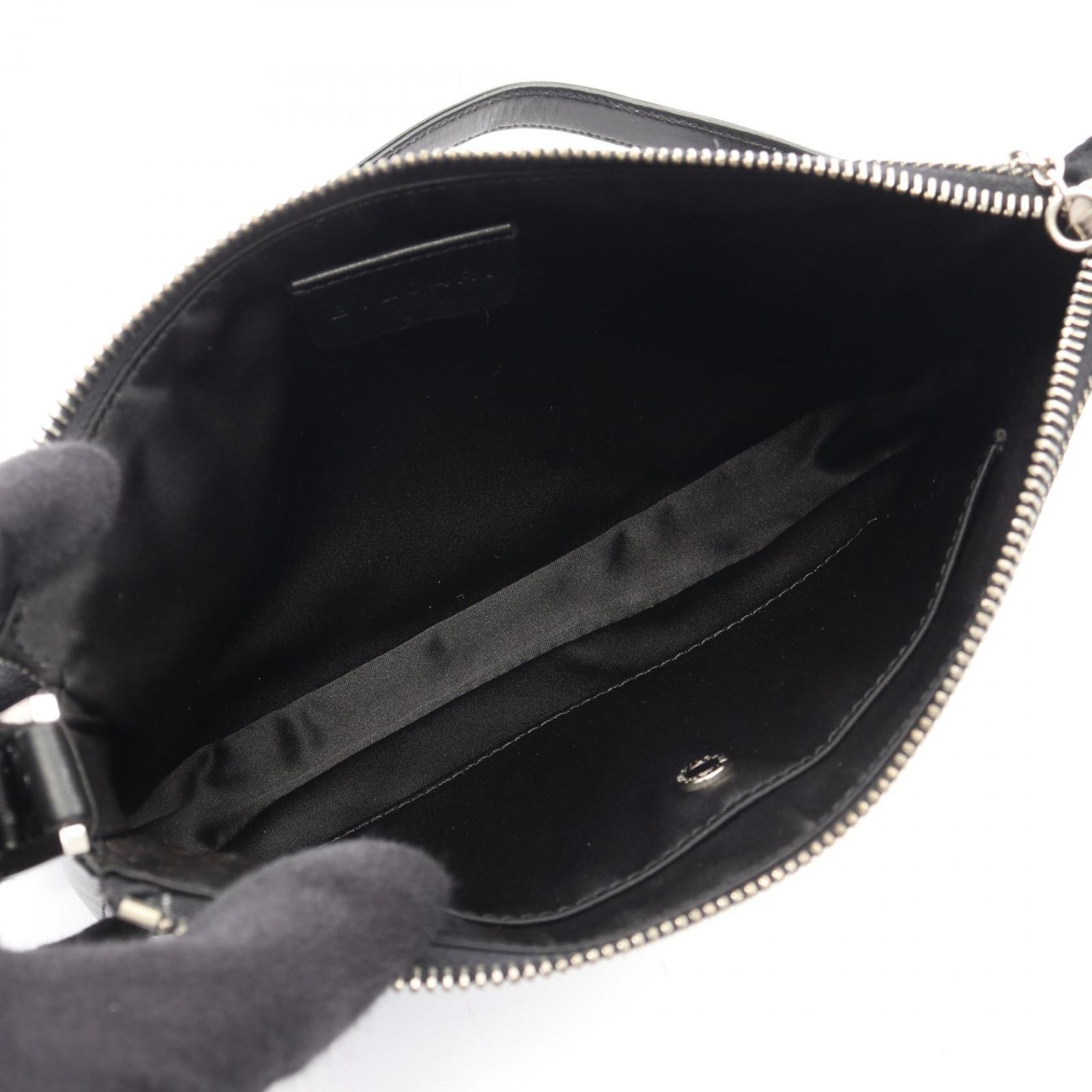 ブルガリ BVLGARI ショルダーバッグ ロゴマニア ブラック/アイボリー キャンバス レザー ロゴマニア ワンショルダー レディース Used B