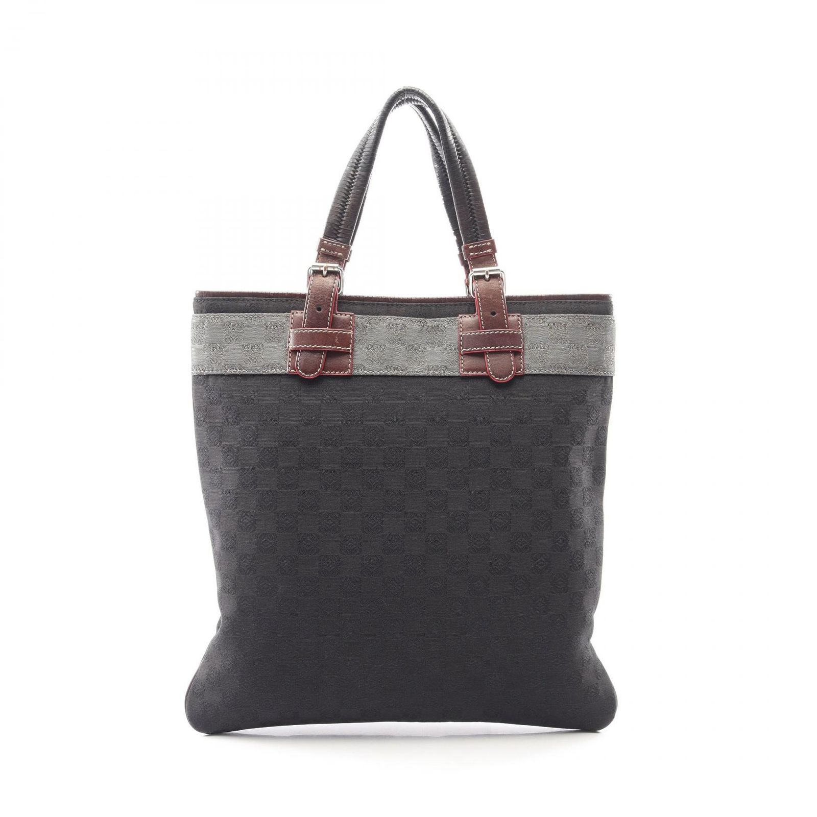 ロエベ LOEWE トートバッグ アナグラム ブラック キャンバス レザー アナグラム トートバッグ レディース Used B