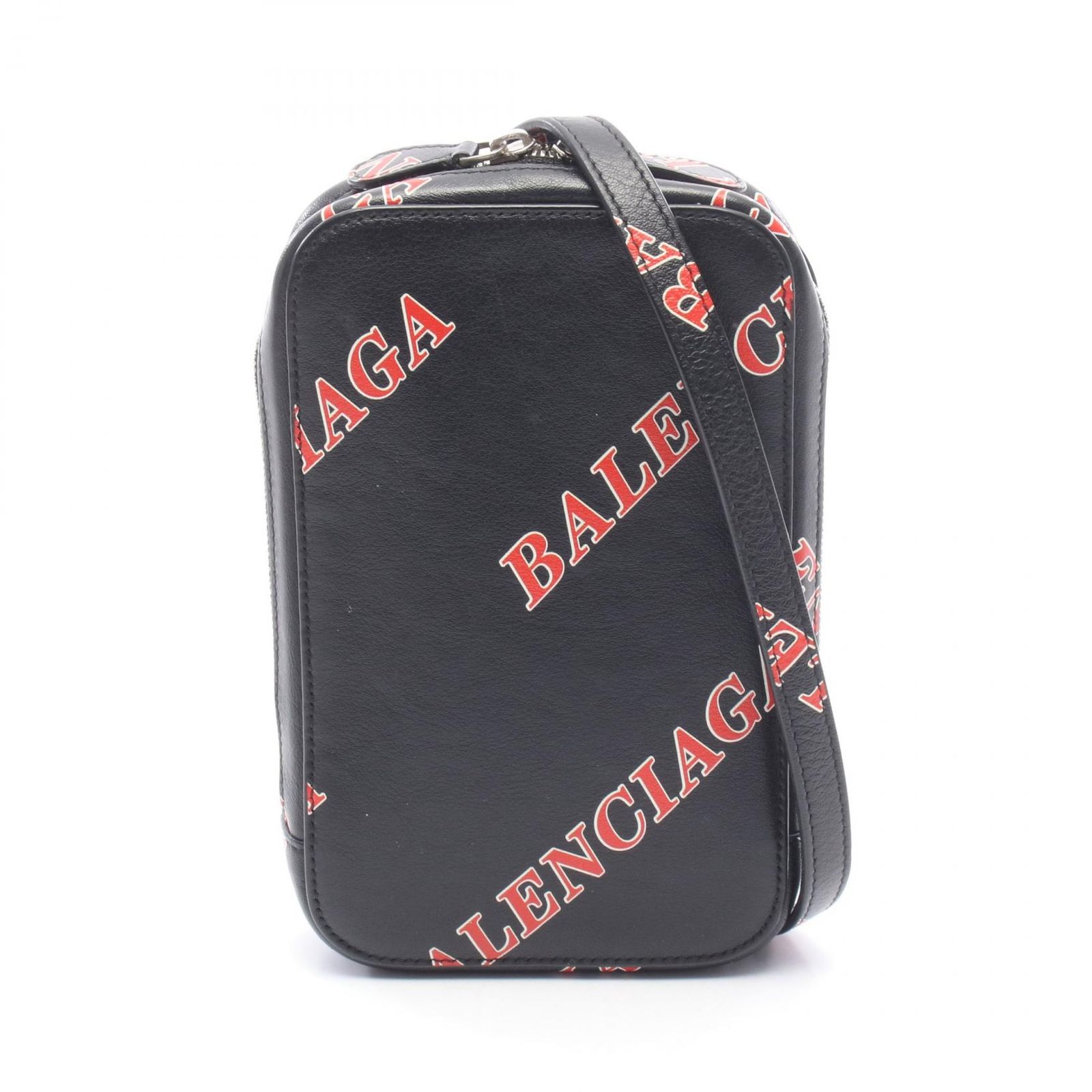 バレンシアガ BALENCIAGA ショルダーバッグ CASH ZIP PHONE HOLDER 618189 ブラック レザー フォンホルダー ユニセックス Used B