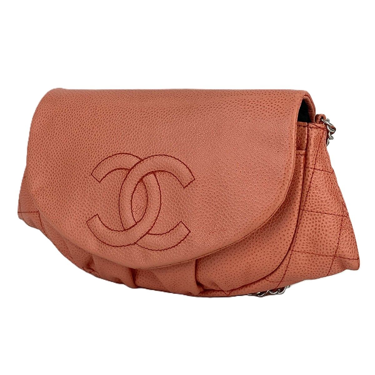 CHANEL シャネル ハーフムーン チェーンショルダーバッグ チェーンウォレット ショルダーバッグ A40033 レディース キャビアスキン オレンジ シルバー金具 中古 CHANEL シャネル ハーフムーン チェーンショルダーバッグ チェーンウォレット ショルダーバッグ A40033 レディース キャビアスキン オレンジ シルバー金具 中古