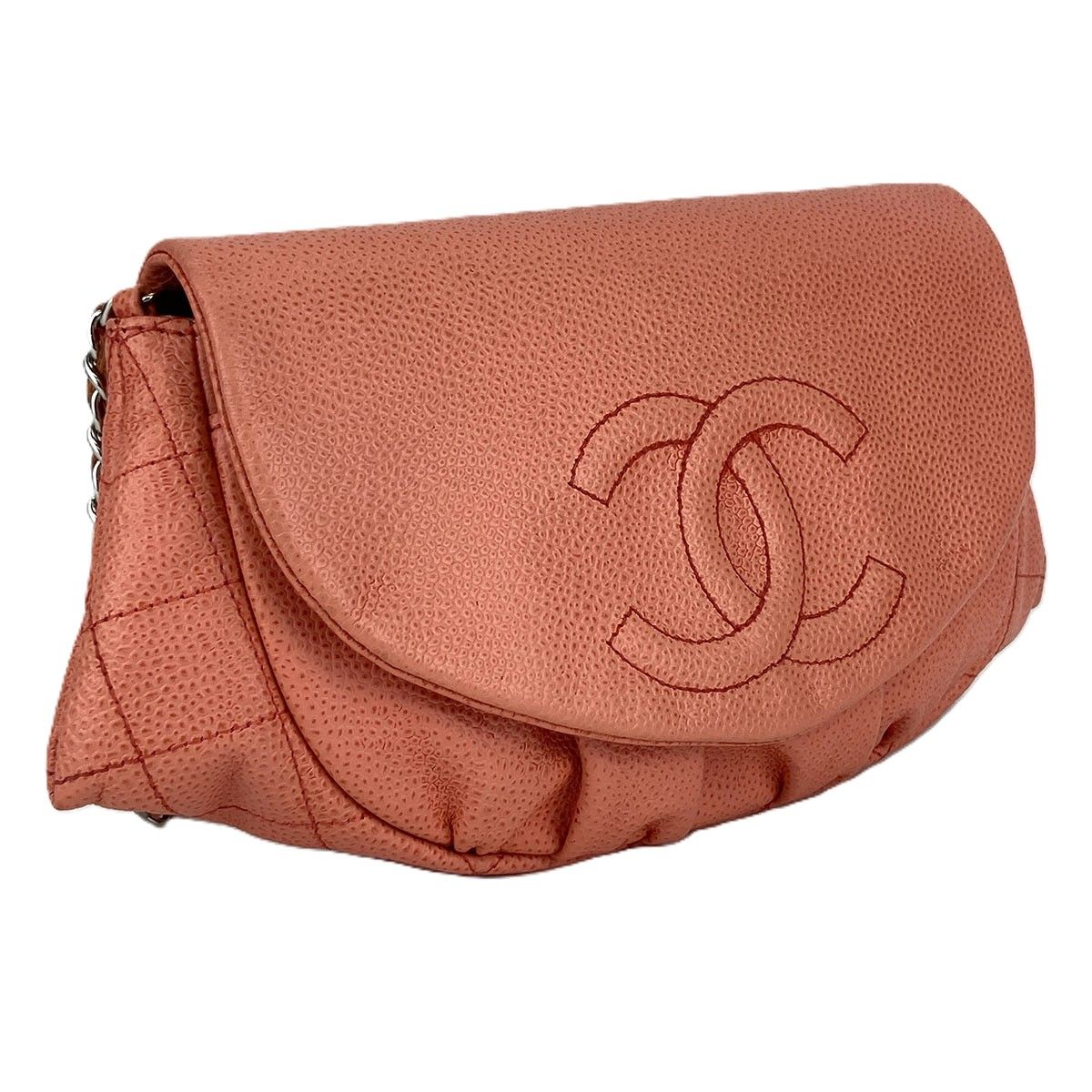 CHANEL シャネル ハーフムーン チェーンショルダーバッグ チェーンウォレット ショルダーバッグ A40033 レディース キャビアスキン オレンジ シルバー金具 中古 CHANEL シャネル ハーフムーン チェーンショルダーバッグ チェーンウォレット ショルダーバッグ A40033 レディース キャビアスキン オレンジ シルバー金具 中古