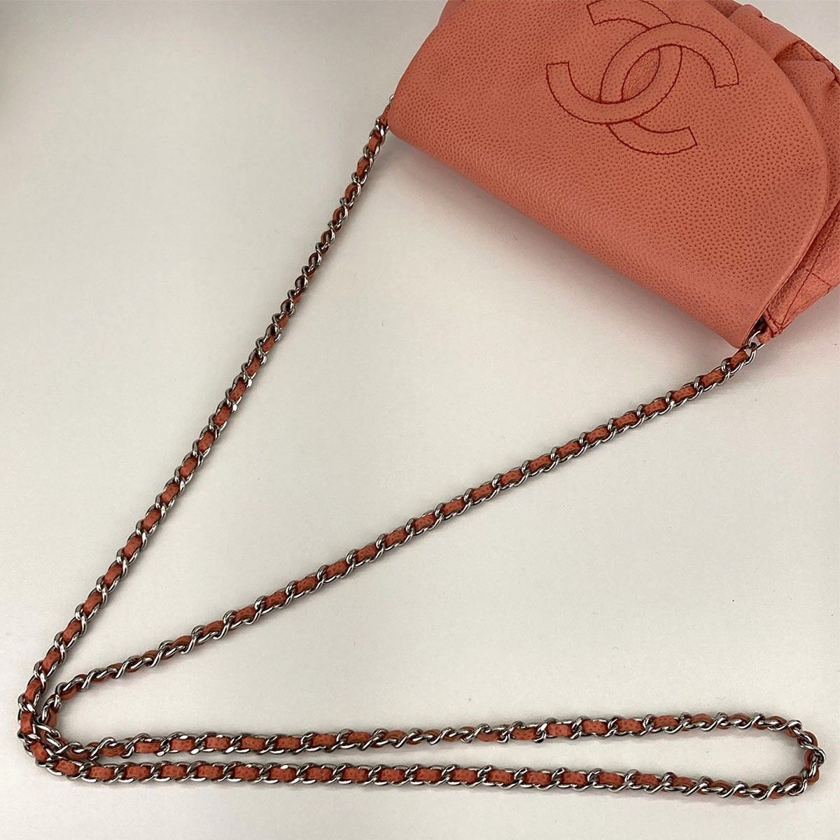 CHANEL シャネル ハーフムーン チェーンショルダーバッグ チェーンウォレット ショルダーバッグ A40033 レディース キャビアスキン オレンジ シルバー金具 中古 CHANEL シャネル ハーフムーン チェーンショルダーバッグ チェーンウォレット ショルダーバッグ A40033 レディース キャビアスキン オレンジ シルバー金具 中古