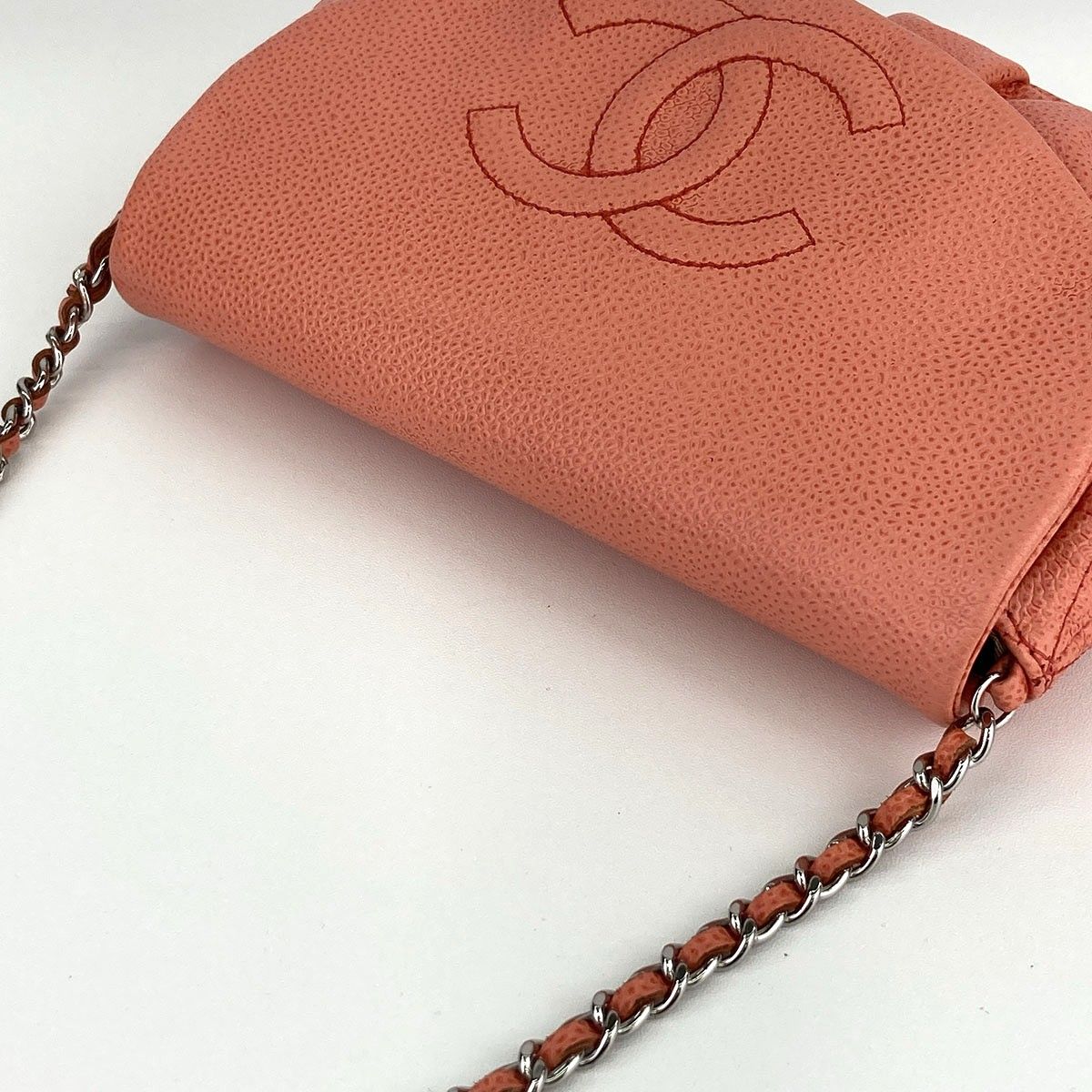 CHANEL シャネル ハーフムーン チェーンショルダーバッグ チェーンウォレット ショルダーバッグ A40033 レディース キャビアスキン オレンジ シルバー金具 中古 CHANEL シャネル ハーフムーン チェーンショルダーバッグ チェーンウォレット ショルダーバッグ A40033 レディース キャビアスキン オレンジ シルバー金具 中古